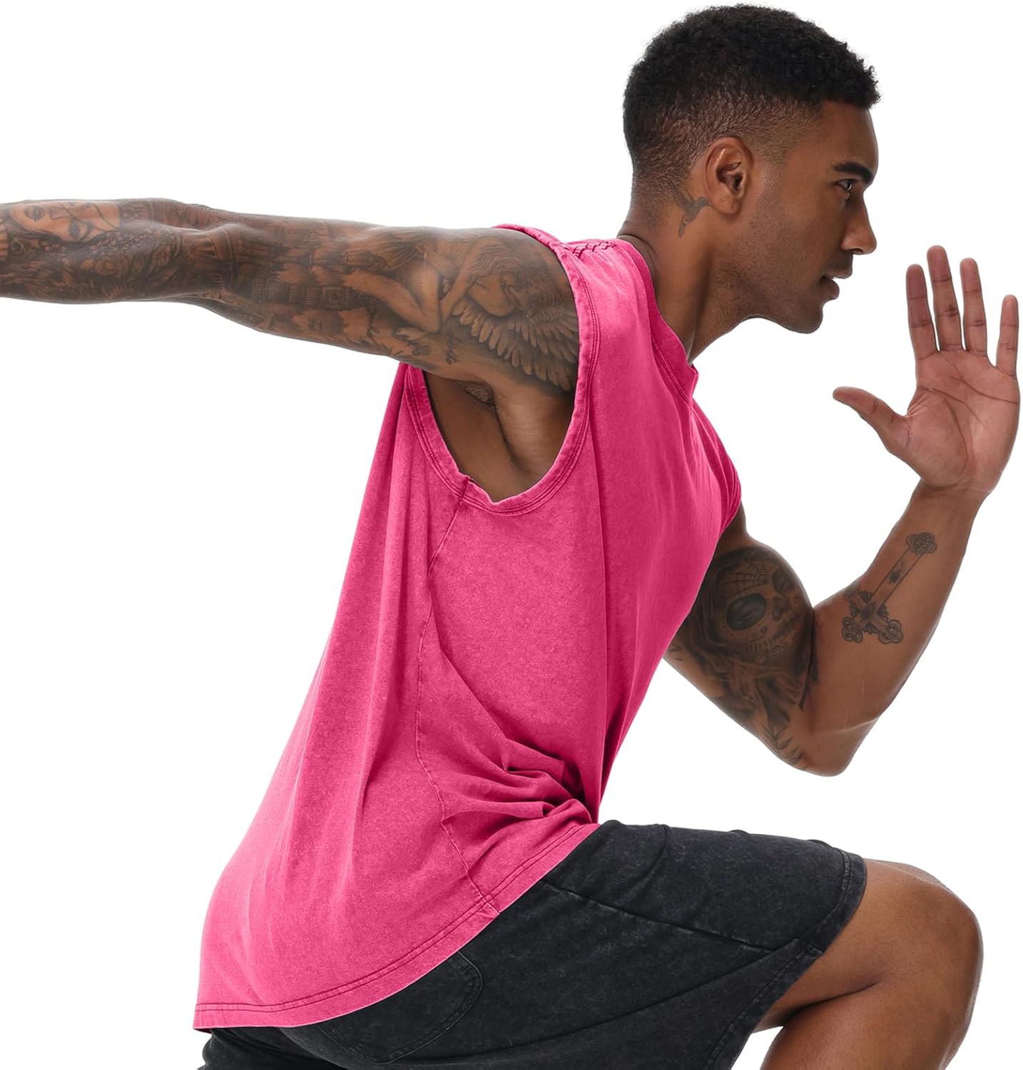 Herren Kurzarm Sommer Ärmelloses Shirt, Männer Fitness ärmellos Weste, Washed Sleeveless t-Shirt, Workout, Fitnessstudio, Baumwolle