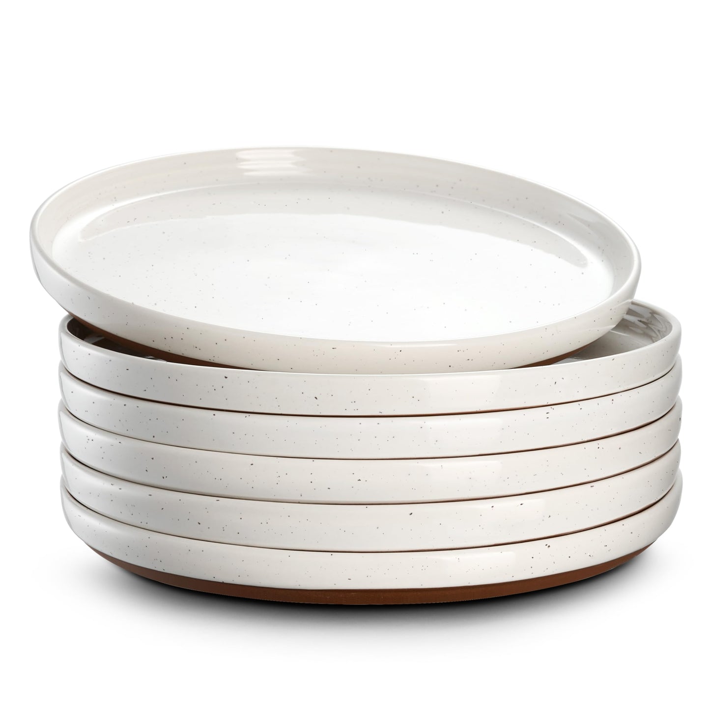 DOWAN Steingut Dessert Teller Set,Tellerset Keramik-6 Personen,21cm Speiseteller Porzellan,Essteller,Steinzeug Geschirrteller,Flache Frühstückstelle teller para Salat,Pasta,Vanille-Weiß