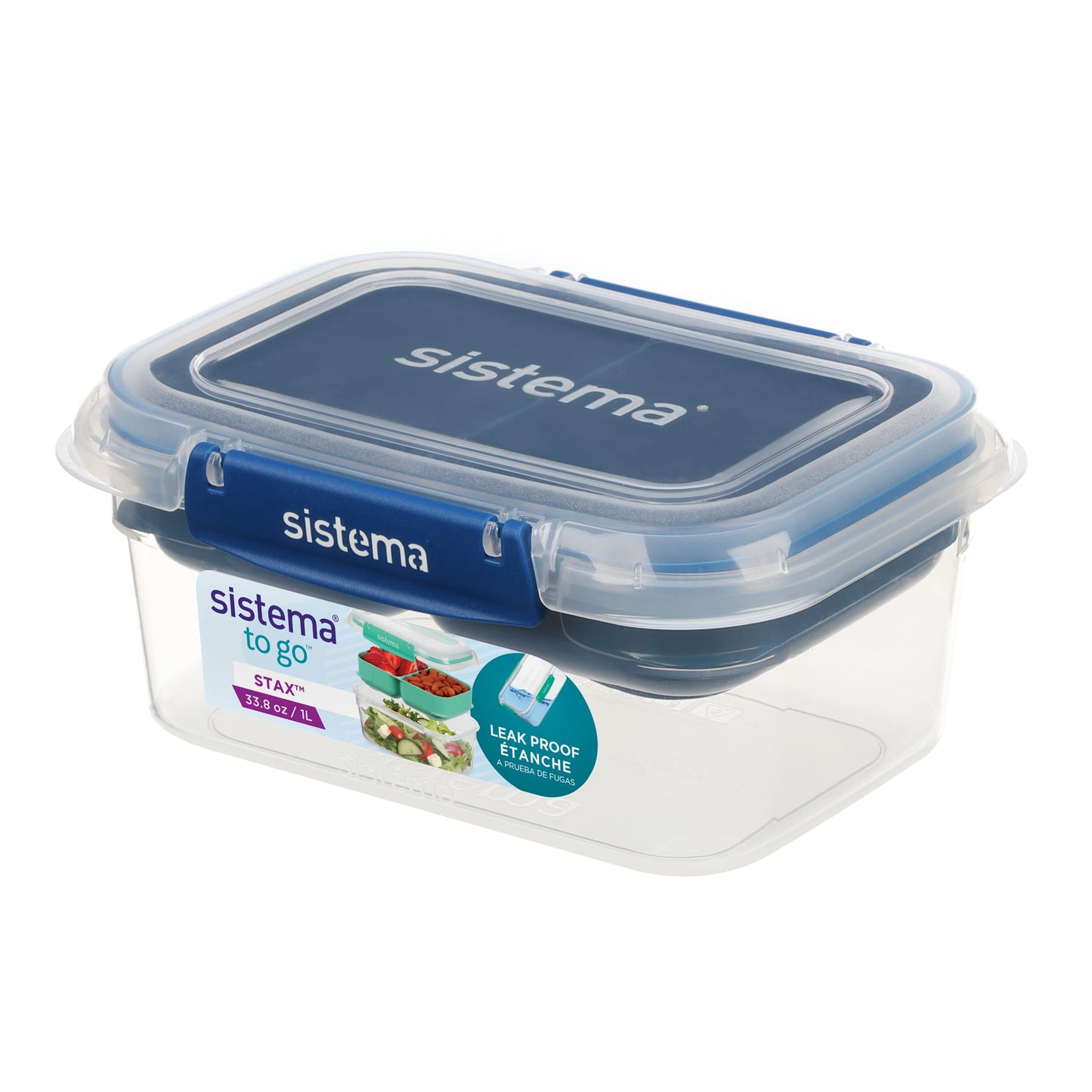 Sistema Bento-Box | 1,25 L | Brotdose für Pause mit Fächern und Snackbox | BPA-frei | hergestellt aus Ocean Bound Plastic | Teal Stone | 1 Stück, Mintgrün (Recycelter Kunststoff)