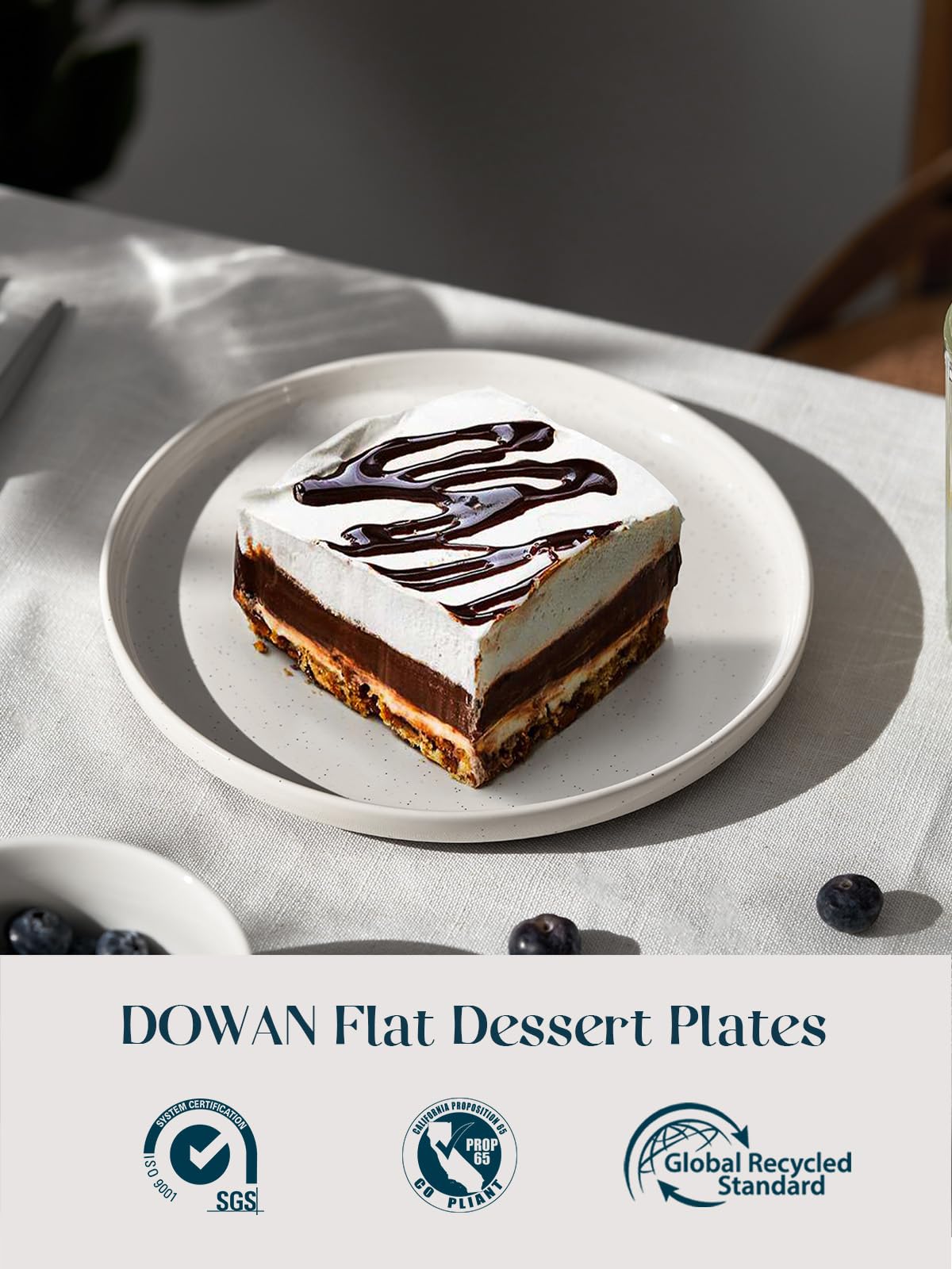 DOWAN Steingut Dessert Teller Set,Tellerset Keramik-6 Personen,21cm Speiseteller Porzellan,Essteller,Steinzeug Geschirrteller,Flache Frühstückstelle teller para Salat,Pasta,Vanille-Weiß