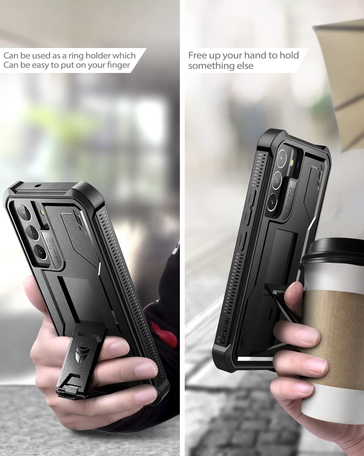 Dexnor Kompatibel mit Hülle Samsung Galaxy S22 Plus 5G mit integrierter Displayschutzfolie Militär-Grad 360 Full Body Shockproof Bumper Protection Cover with Stand - Black