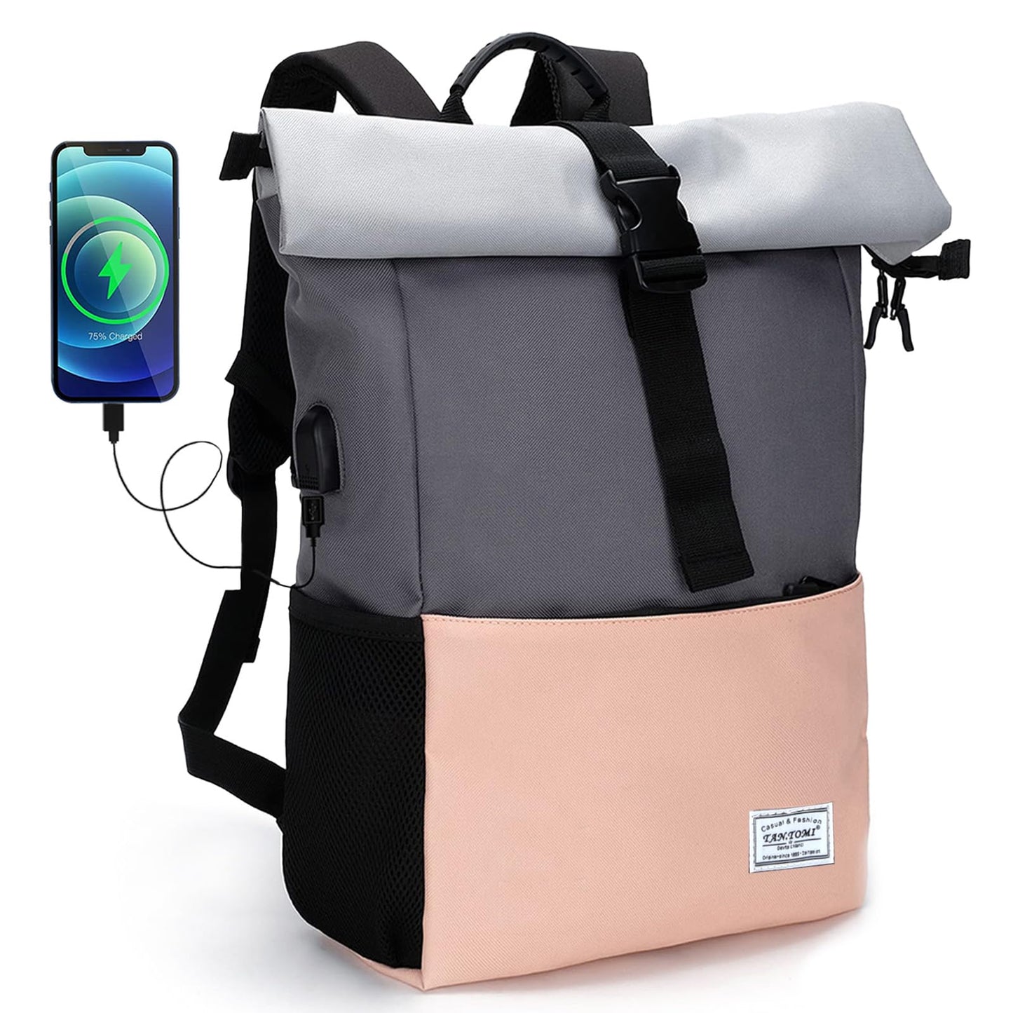 MoFut Rucksack Damen Groß Rucksack Herren Groß Schulrucksack viele Fächer mit 15,6" Laptopfach, Unisex Rolltop Rucksack Wasserdicht, Lässiger Backpack Schule Freizeit Uni Arbeit Wandern.