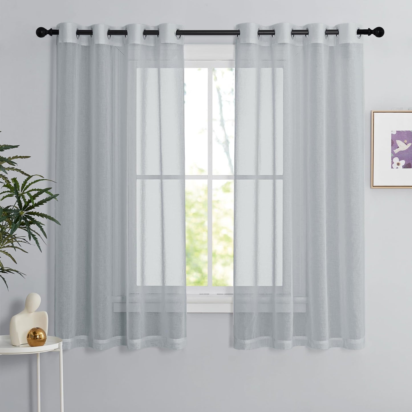 PONY DANCE Voile Gardinen Weiss Transparent Ösenvorhang 2er Set H 160 x B 140 cm Wohnzimmer Gardinen Kurz Durchlässige Vorhänge Weiß Vorhang Leinenoptik Schlafzimmer