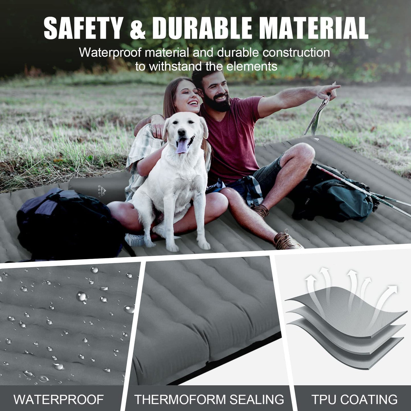 GGOV Isomatte Selbstaufblasend für Camping, 12 cm Höhe Bequeme Selbstaufblasende luftmatratze für Wandern, Ultraleicht Wasserdicht Luftmatratze Outdoor, mit Fußpresse Pumpe, Tragbar Kleines Packmass