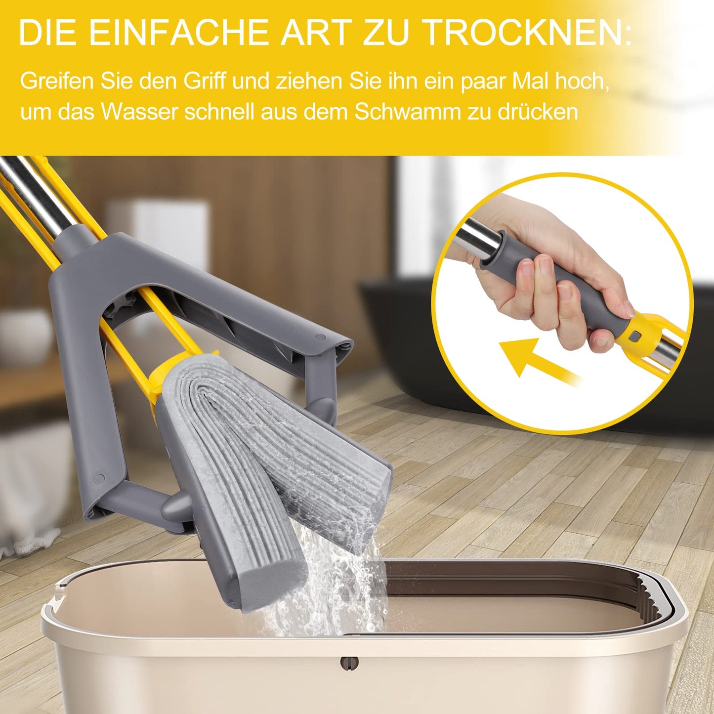 Masthome Wischmopp Bodenwischer Bodenreiniger,Mikrofaser Mopp mit 128cm Teleskopstiel,Wischer Boden Flachmopp mit 4 Moppads für Hartholz,Laminat,Fliesen,Marmor,Send Scraping Dust