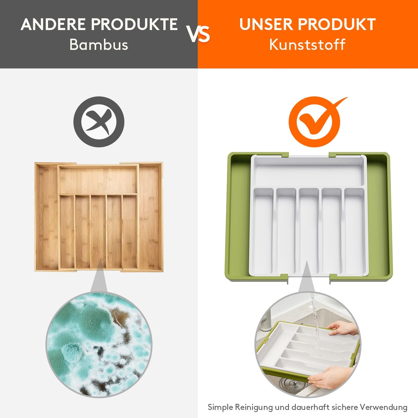 Lifewit Besteckkasten für Schubladen,verstellbarer Besteckhalter Utensilienhalter für Küchenschubladen, Schubladeneinsatz Besteckeinsatz für Küche Organizer aus Kunststoff für Löffel,Gabeln, Schwarz