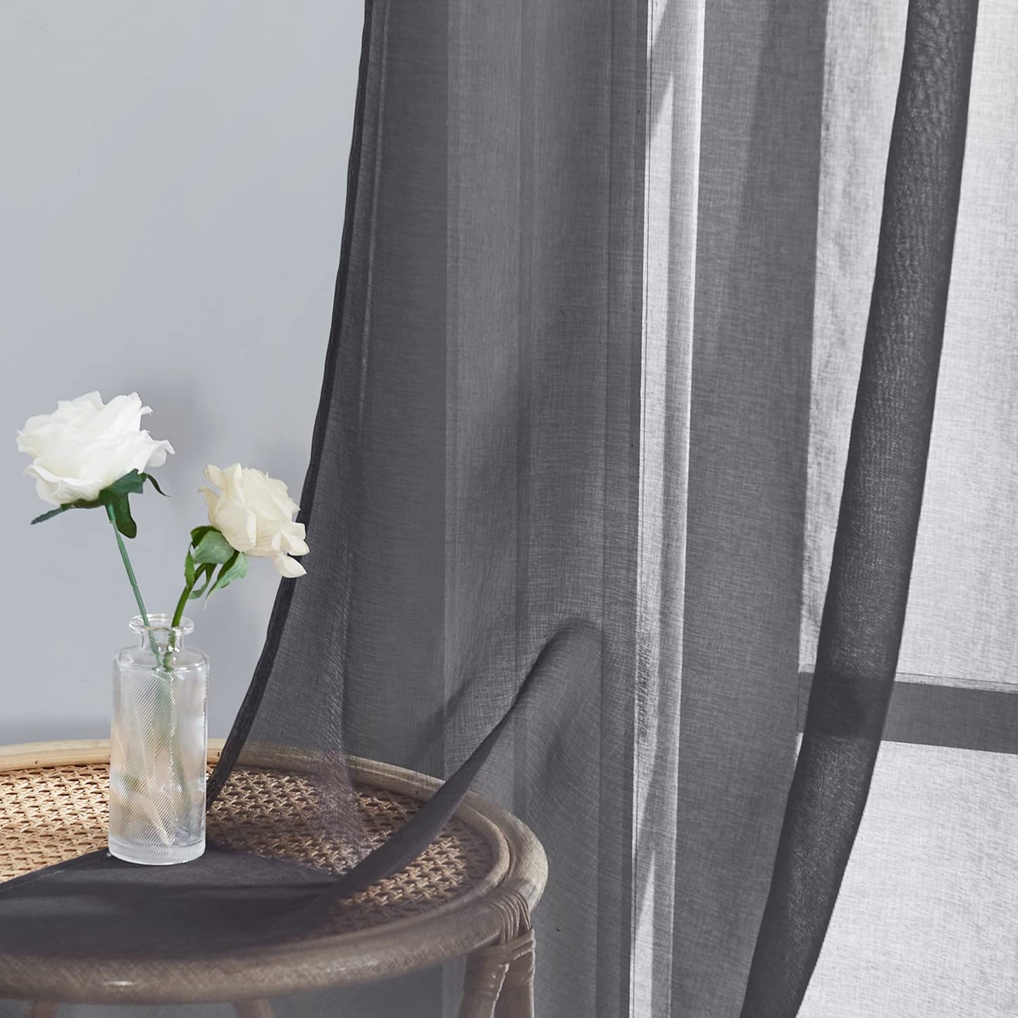 PONY DANCE Voile Gardinen Weiss Transparent Ösenvorhang 2er Set H 160 x B 140 cm Wohnzimmer Gardinen Kurz Durchlässige Vorhänge Weiß Vorhang Leinenoptik Schlafzimmer