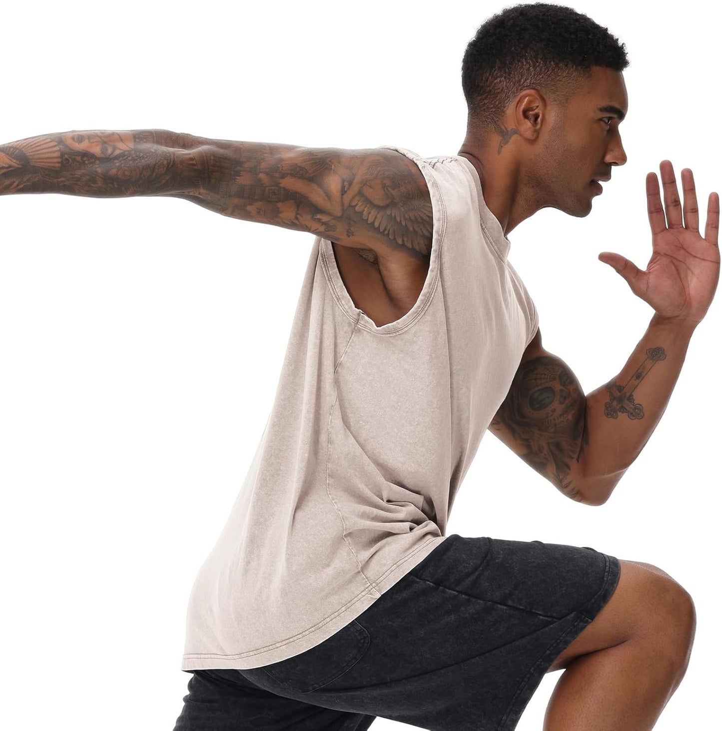 Herren Kurzarm Sommer Ärmelloses Shirt, Männer Fitness ärmellos Weste, Washed Sleeveless t-Shirt, Workout, Fitnessstudio, Baumwolle