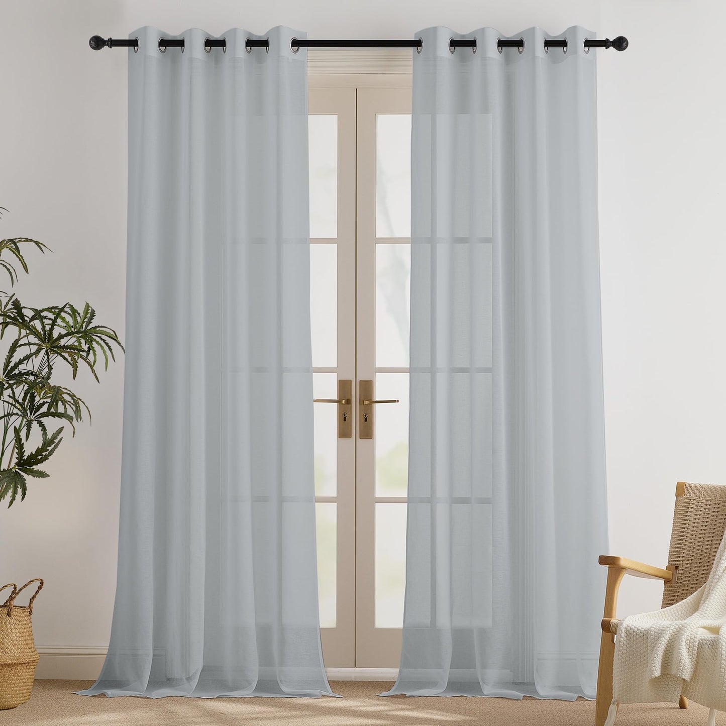 PONY DANCE Voile Gardinen Weiss Transparent Ösenvorhang 2er Set H 160 x B 140 cm Wohnzimmer Gardinen Kurz Durchlässige Vorhänge Weiß Vorhang Leinenoptik Schlafzimmer