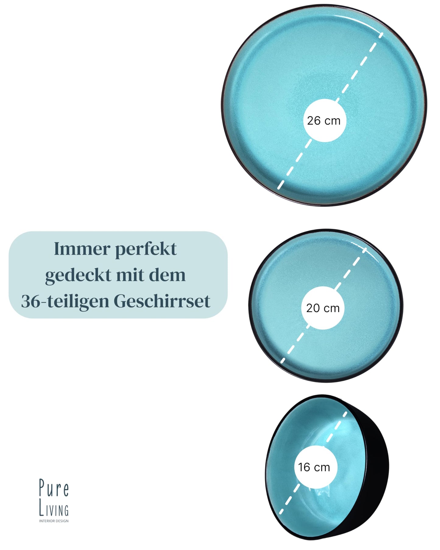 Steingut Frühstücksteller 6 Pers. Ibiza Hochwertiges Mediterranes TEST SEHR GUT Dessertteller Set - Kuchenteller spülmaschinen- und kratzfest - Kleine Teller, Salatteller Pure Living in Petrol