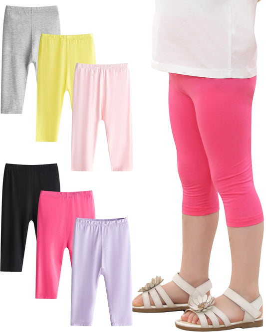 Adorel Mädchen Capri Leggings Sommer Kurz 3/4 Hosen Caprihosen Shorts 6er-Pack