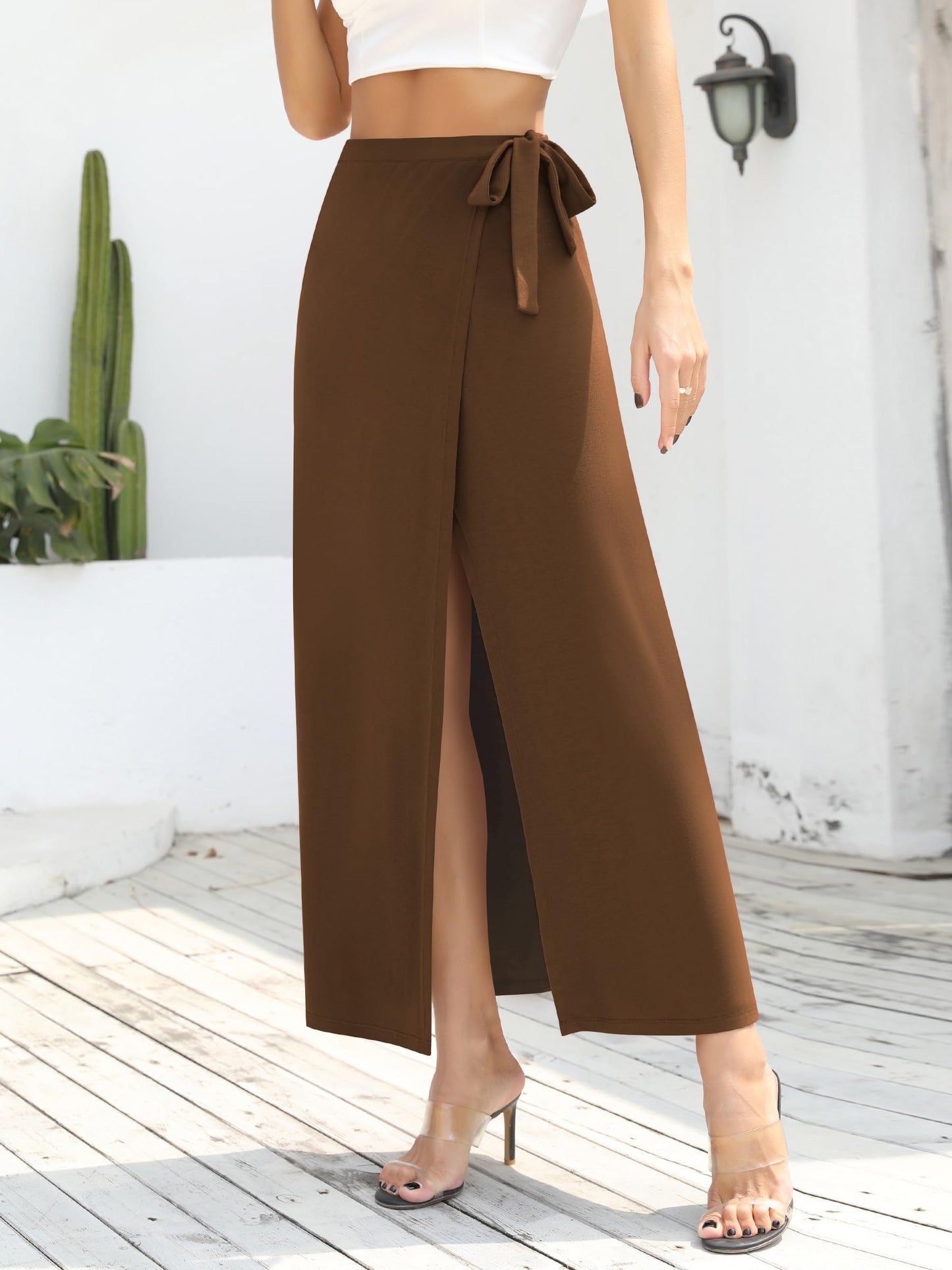 Missufe Damen Sommer Freizeit Strand Bademode Schlitz Flowy Swing Maxi Wickelrock