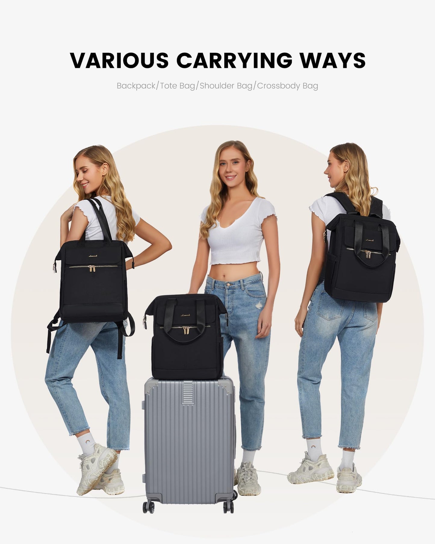 LOVEVOOK Rucksack Damen, Laptop Schulrucksack Wasserdicht, Schultasche Teenager Backpack Women Elegant Tagesrucksäcke Handtasche 2 in 1, 15,6 Zoll Arbeitstasche Lehrertasche Reiserucksack für Uni Büro