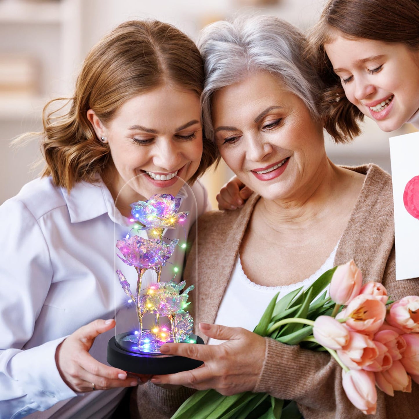 Touloube Geschenke Für Frauen, Galaxy Rose Blume Geschenk, Infinity Rose in Glaskuppel, LED-Lichterkette auf der Kristallrose, Geschenk für Frauen,Hochzeit,Muttertag,Jahrestag und Geburtstag