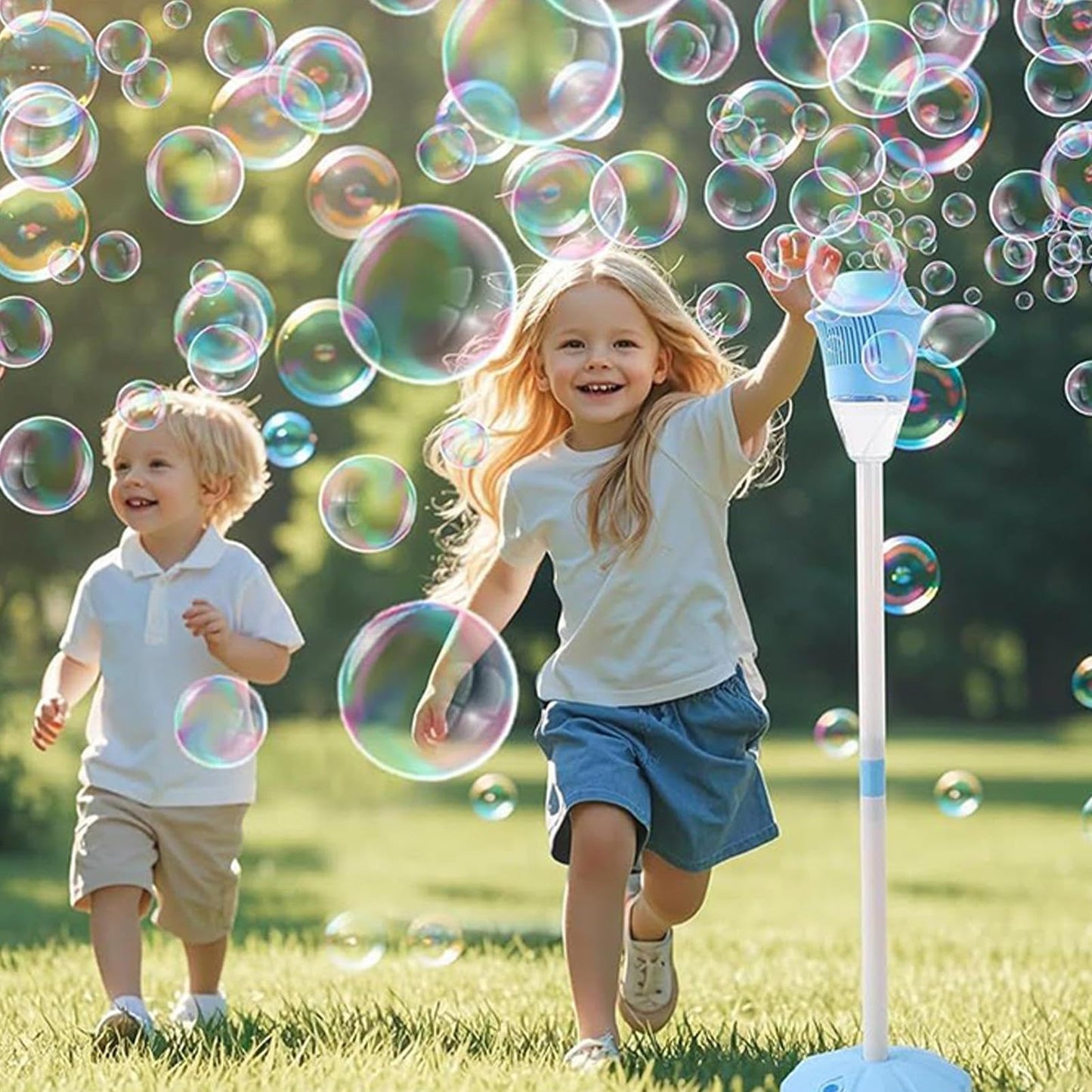 Bubble Maker Ständer, Automatischer Bubble Maker Standing Machine, Bubbles Torch Gartenlampe, Blasenbrennergartenlampe Für Freunde, Familie, Blau/rot, 118cm