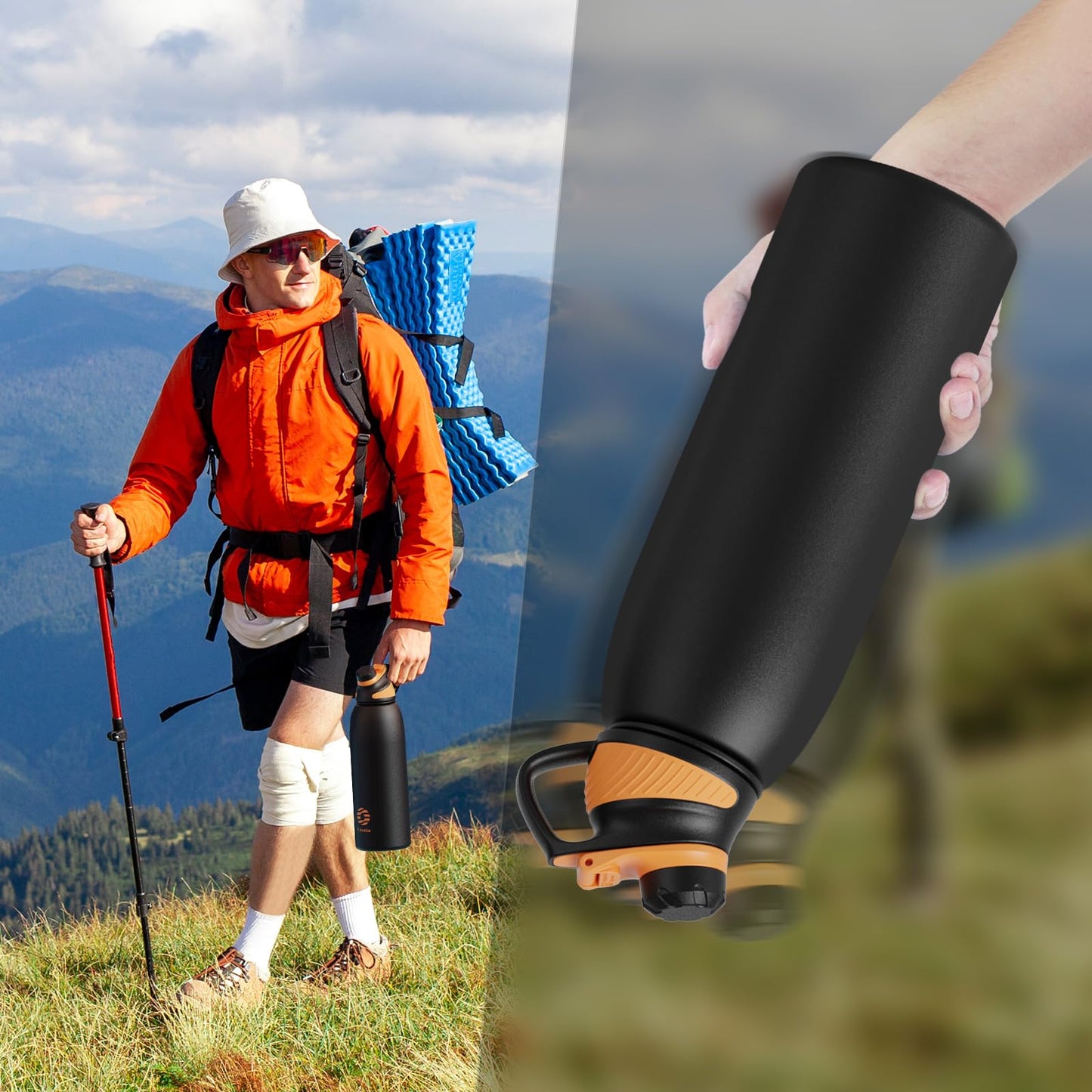 Fjbottle Edelstahl Trinkflasche Sport mit Magnetischem Deckel 1L, 800ml, 600ml, 400ml BPA-Frei Auslaufsichere Kinder Flasche - Kohlensäure geeignet 1500ML Wasserflasche Thermo für Schule, Fitness