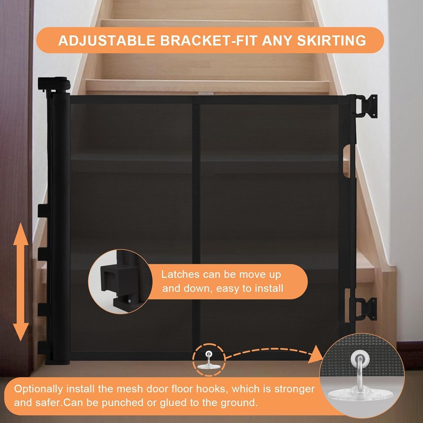 Retractable Stair Safety Gate for Babies, 0-150 cm Wide, Baby Barrier, Cat and Dog Barrier, One-Handed Operation, Suitable for Indoor & Outdoor Use (150 cm, Black)