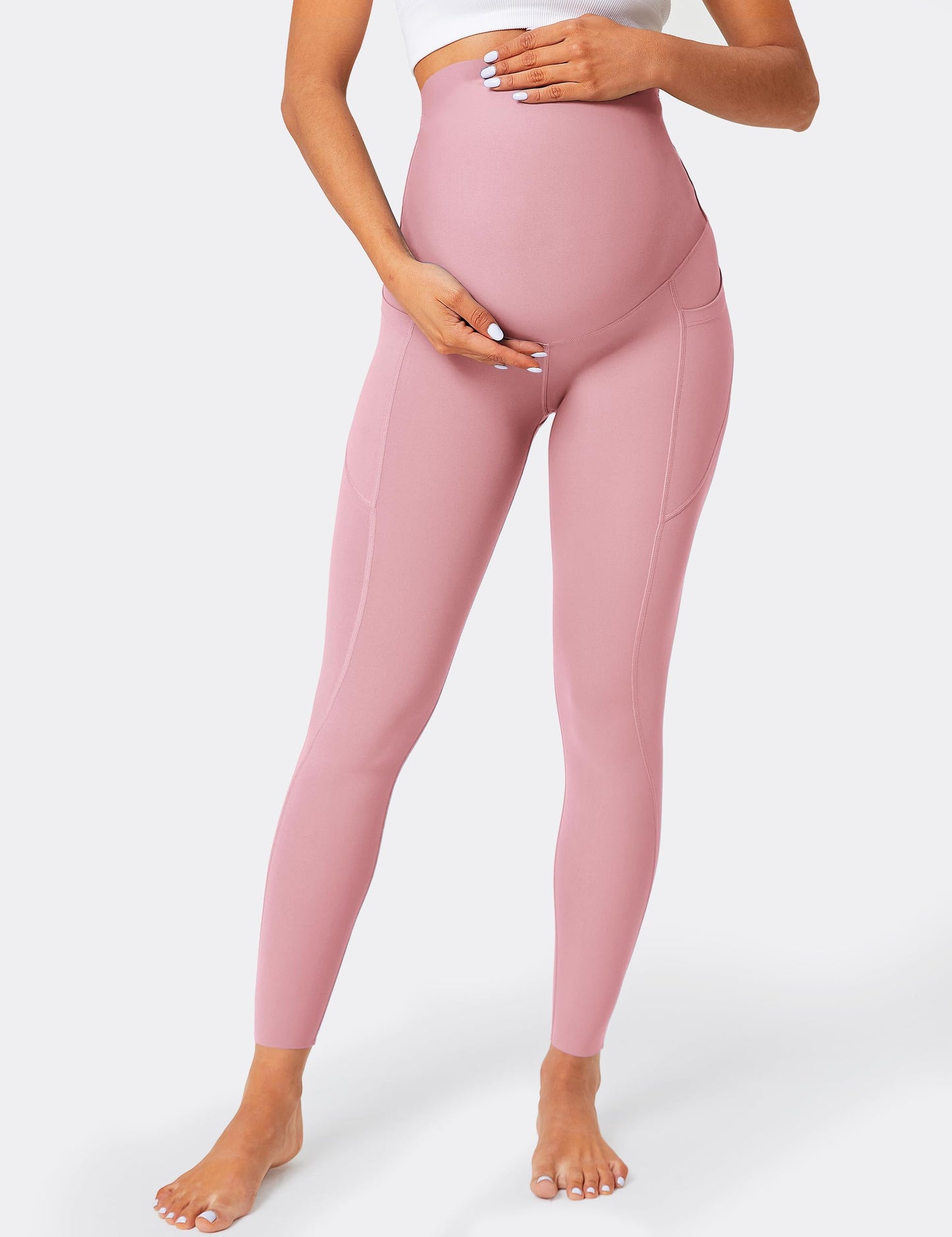 BAYDI Damen Umstandsleggings mit Taschen Blickdichte Lange Schwangerschaftsleggings High Waist Umstandshose Damen Weich elastisch Schwangerschaftshose