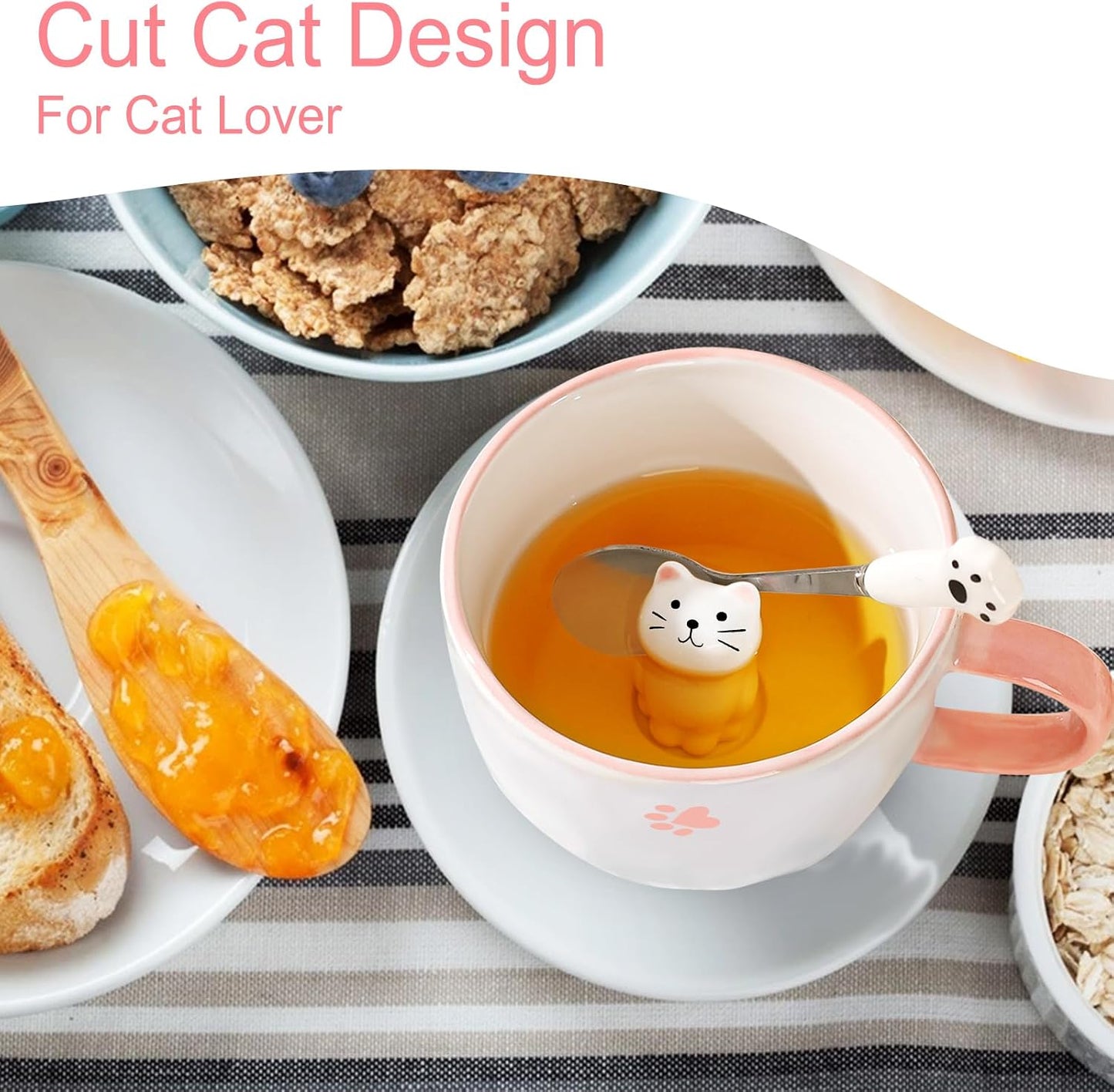 BigNoseDeer Süße Sachen Keramik Katze Kaffeetasse Teetasse Deckel Löffel Lustige Tassen Geschenke für Frauen Kaffeebecher 3D Tasse Personalisiert Cappuccino Tasse Beste Freundin Weihnachten Geschenk