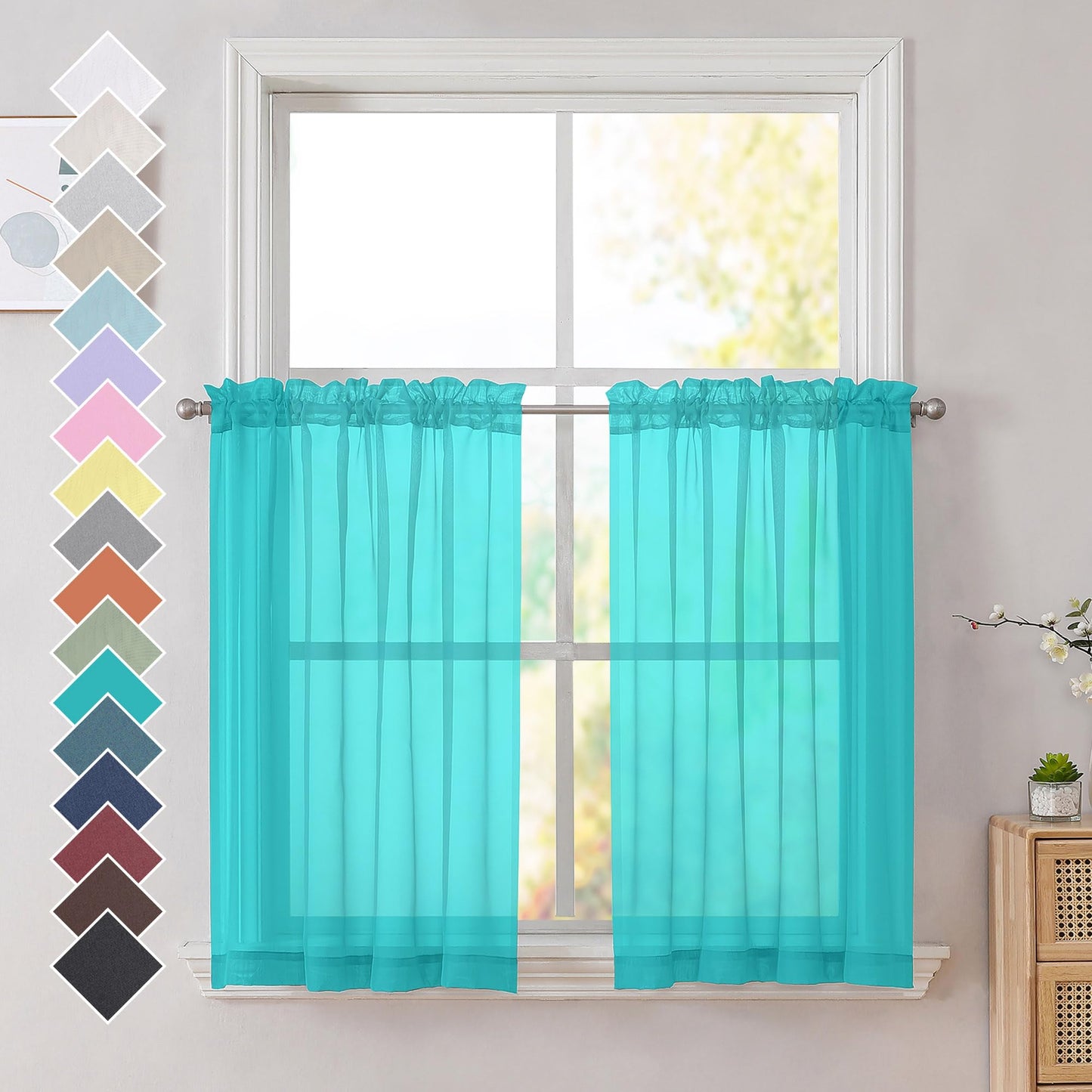 OVZME Extra Lange, durchsichtige Vorhänge, 241,3 cm Länge für französische Tür, Stangentasche, Voile, Fensterbehandlung für Wohnzimmer, Marineblau, 2 Paneele à 42 x 95 l