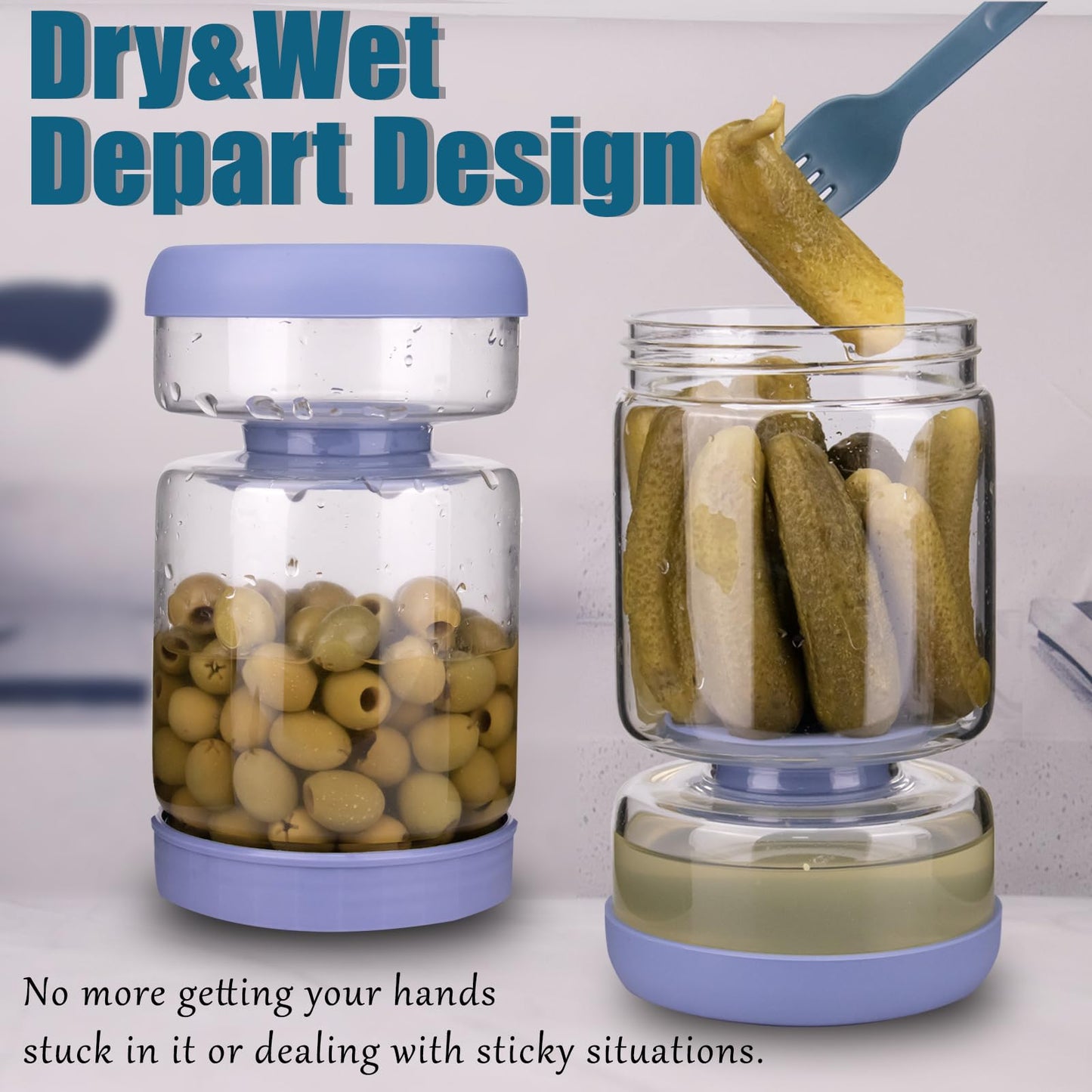 Homnoble Glas Einlegeglas mit Sieb Sanduhr, Pickle und Olive Jar Flip für Saft Separator von Nassen und Trockenen Food-grade ABS Deckel und BPA Frei für Essiggurke Olive Kimchi Jalapenos