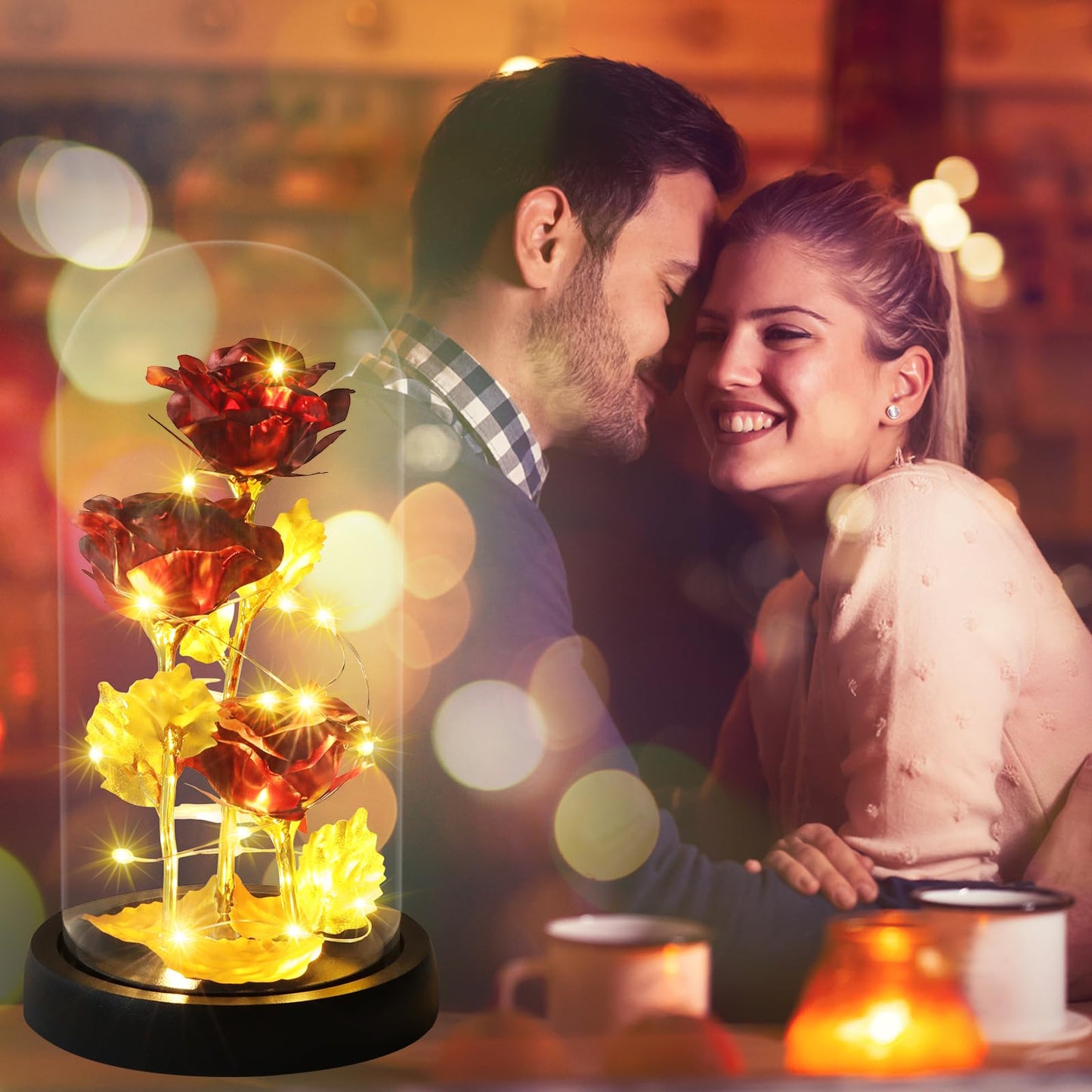 Touloube Geschenke Für Frauen, Galaxy Rose Blume Geschenk, Infinity Rose in Glaskuppel, LED-Lichterkette auf der Kristallrose, Geschenk für Frauen,Hochzeit,Muttertag,Jahrestag und Geburtstag