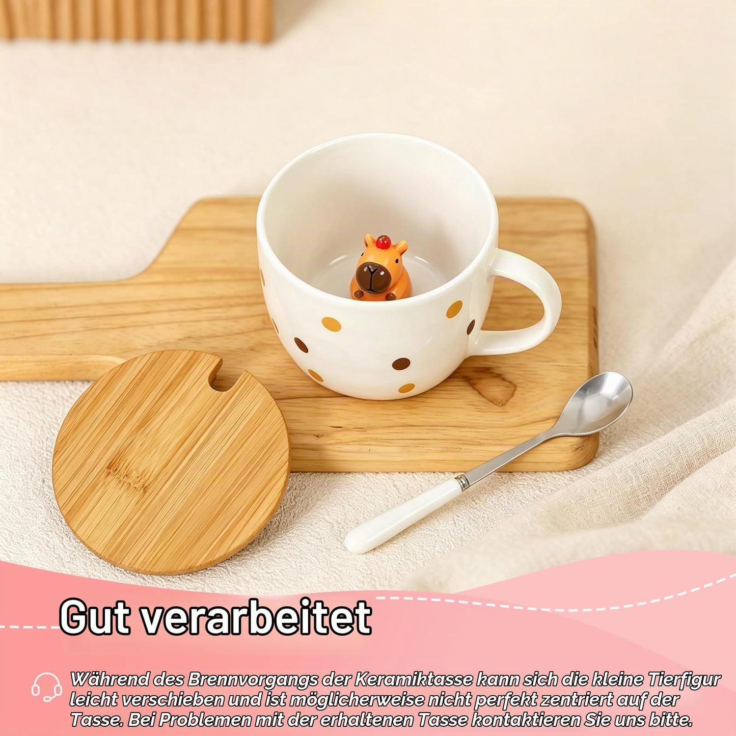 BigNoseDeer Süße Sachen Keramik Katze Kaffeetasse Teetasse Deckel Löffel Lustige Tassen Geschenke für Frauen Kaffeebecher 3D Tasse Personalisiert Cappuccino Tasse Beste Freundin Weihnachten Geschenk