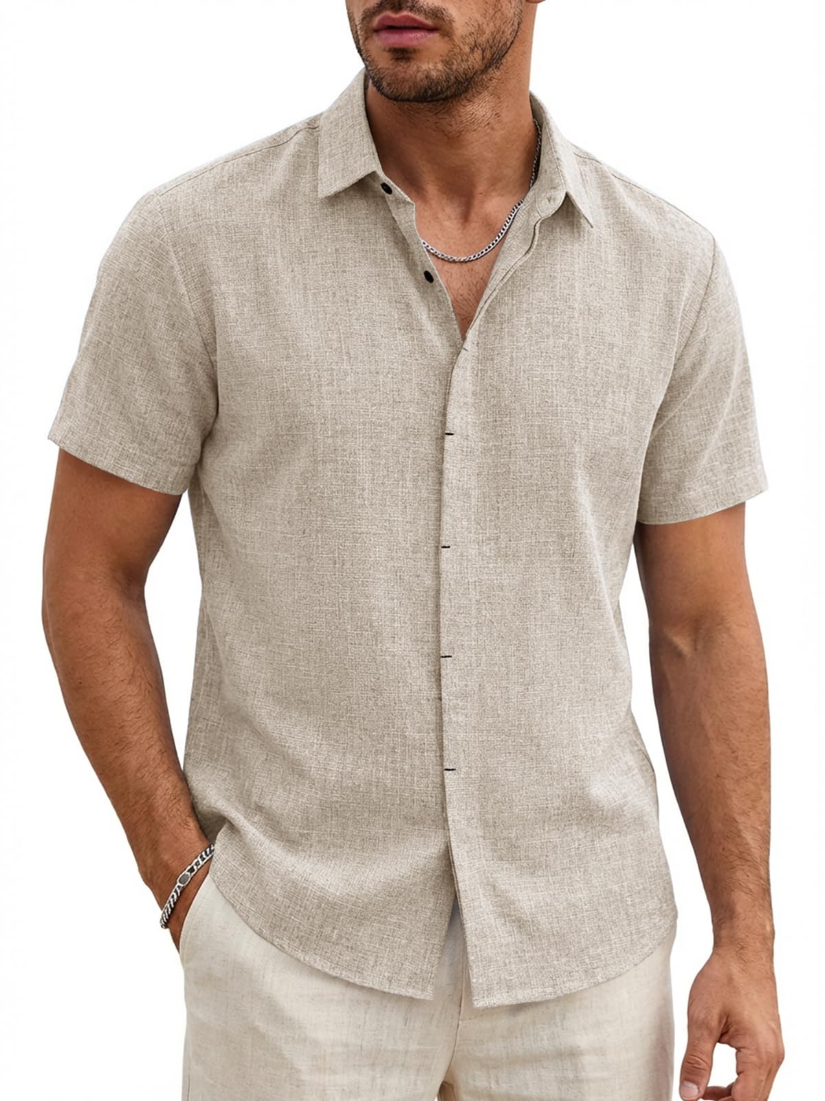 Runcati Herren Hemd Kurzarm Leicht Sommerhemd Männer Regular Fit Leinenhemd Hochzeit Business Strand Freizeithemd Casual Einfarbig Basic Shirt