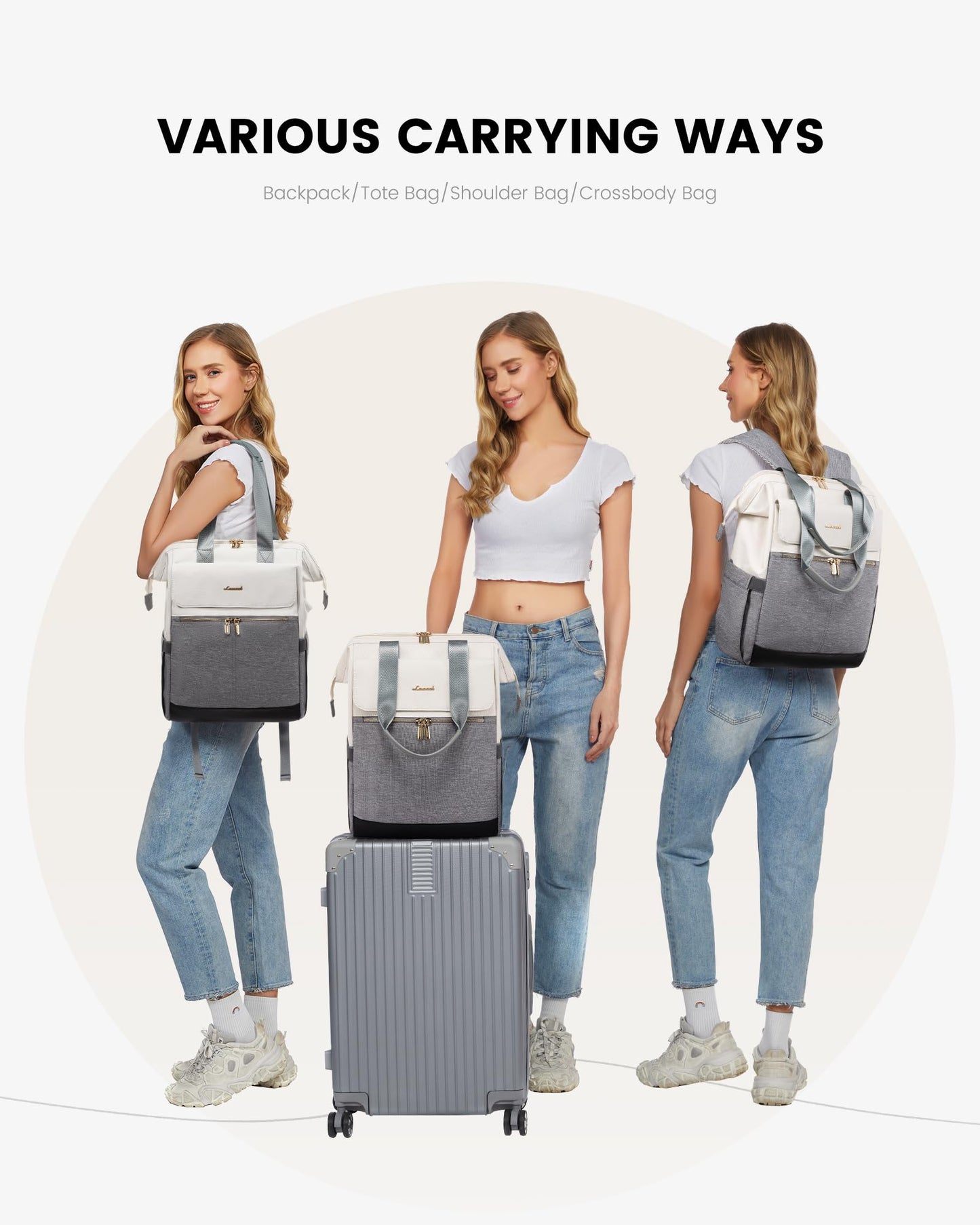 LOVEVOOK Rucksack Damen, Laptop Schulrucksack Wasserdicht, Schultasche Teenager Backpack Women Elegant Tagesrucksäcke Handtasche 2 in 1, 15,6 Zoll Arbeitstasche Lehrertasche Reiserucksack für Uni Büro