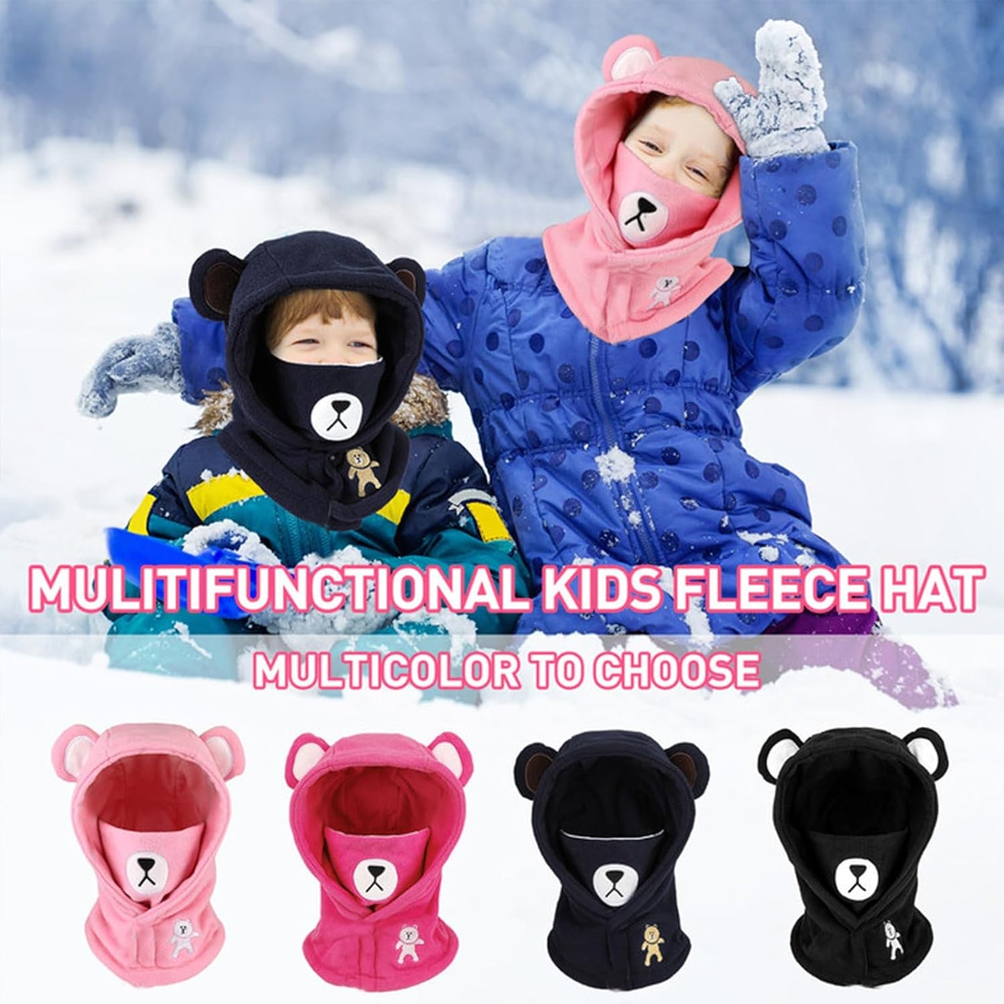 Children's Winter Thermal Fleece Balaclava 4-12 Years, Multifunctional Windproof Adjustable Face Mask, Ski Mask, Warm Hat, Balaclava, Neck Warmer Scarf for Boys and Girls, Outdoor Activities