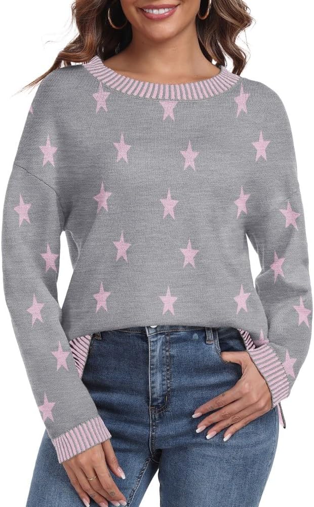 PrinStory Pullover Damen Strickpullover Langarm Rundhals Elegant Lässig Sweatshirt Warm Damen Winter Pullis Strickwaren