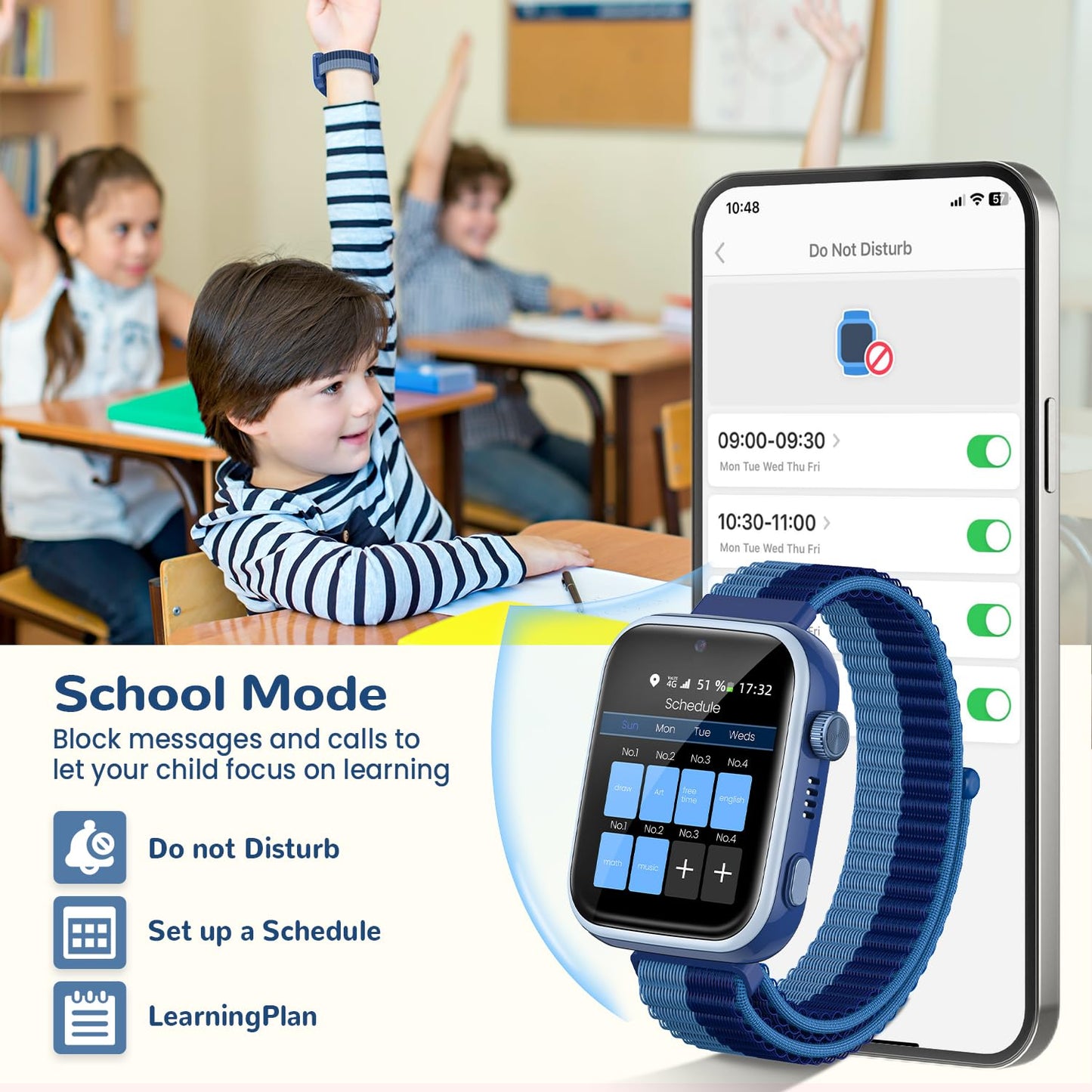 4G Children's Smartwatch with Video Call and Phone, IP68 Waterproof Children's Watch Voice Chat, WhatsApp, WiFi, GPS, SOS, SMS, School Mode, Pedometer, Sleep Alarm Clock, Children's Watch for Girls