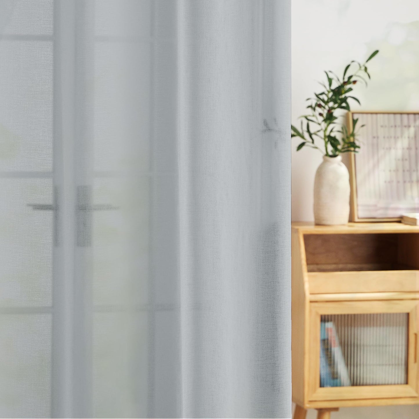 PONY DANCE Voile Gardinen Weiss Transparent Ösenvorhang 2er Set H 160 x B 140 cm Wohnzimmer Gardinen Kurz Durchlässige Vorhänge Weiß Vorhang Leinenoptik Schlafzimmer