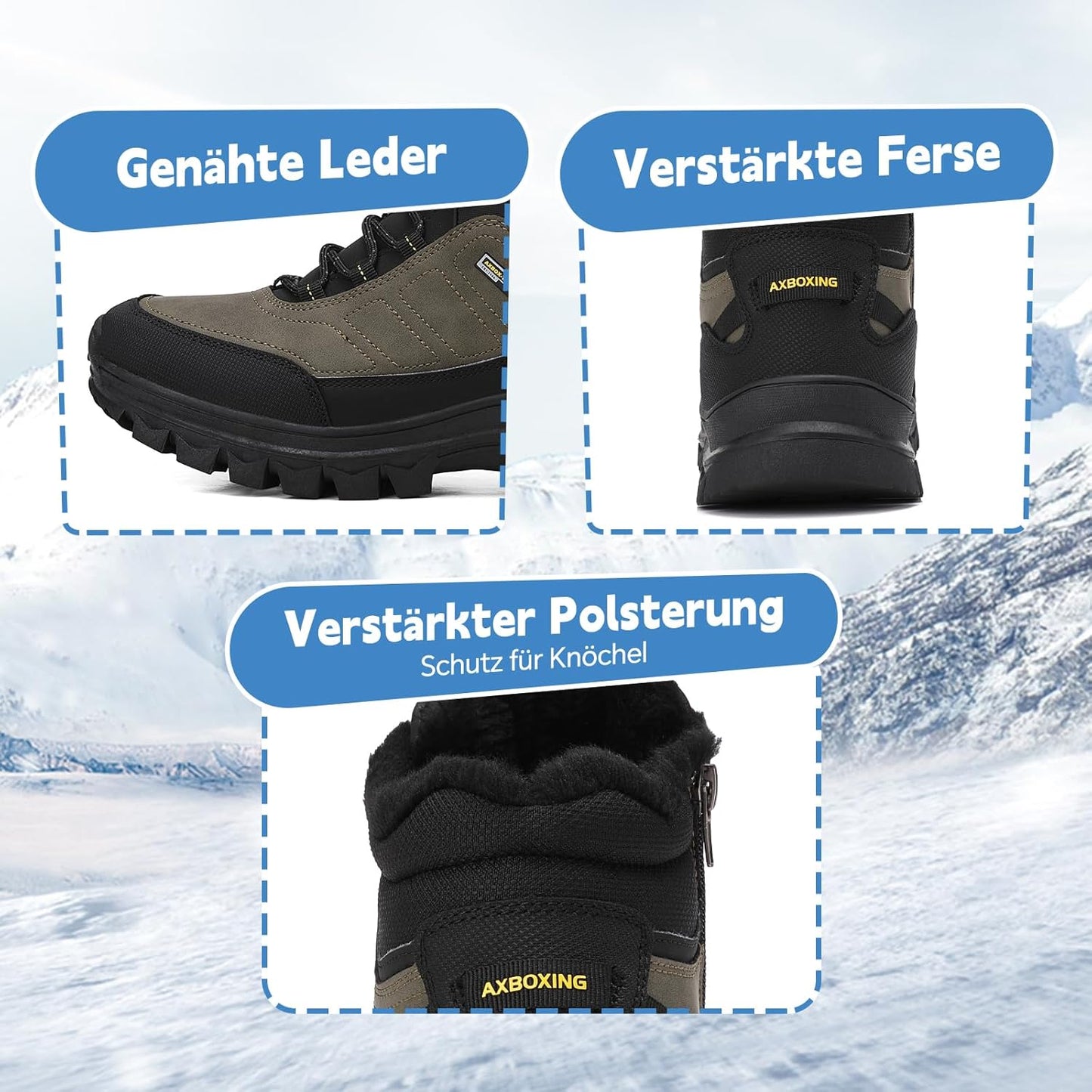 AX BOXING Winter Shoes Boys Hiking Shoes Lined Snow Boots Children Warm Lining Trekking Shoes Non-Slip Winter Boots Outdoor EU 34-40