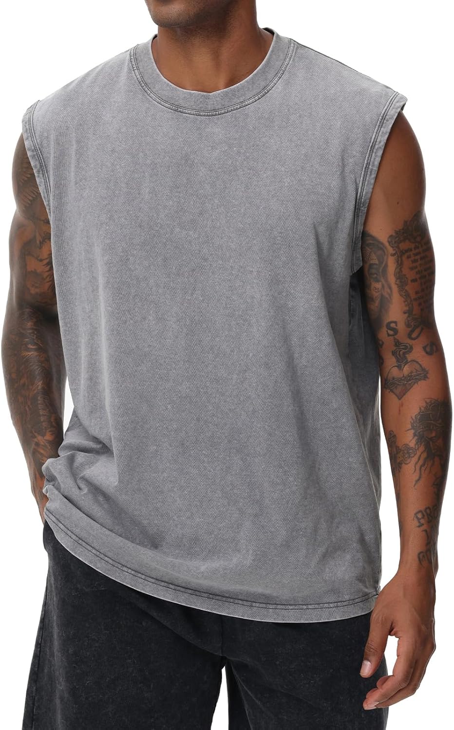 Herren Kurzarm Sommer Ärmelloses Shirt, Männer Fitness ärmellos Weste, Washed Sleeveless t-Shirt, Workout, Fitnessstudio, Baumwolle