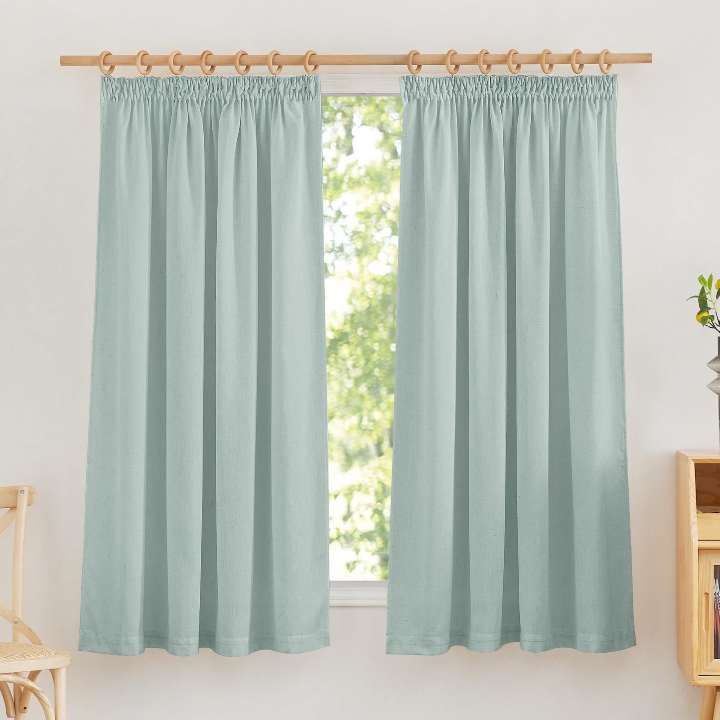 PONY DANCE Leinenvorhang Kräuselband Wohnzimmer Vorhänge Boho 2er Set H 245 x B 140 cm Leinen Gardinen für Schienensystem Leinenoptik Vorhänge Halbtransparent Linen Curtains Living Room, Beige