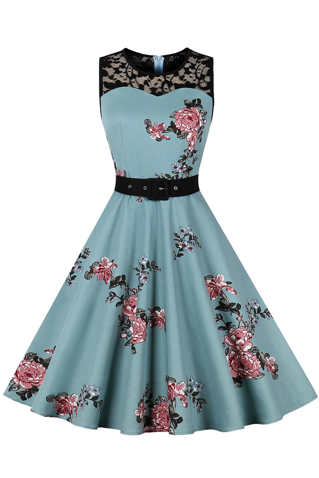 AXOE Damen Rockabilly Kleid 50er Jahre Vintage Festlich Elegant