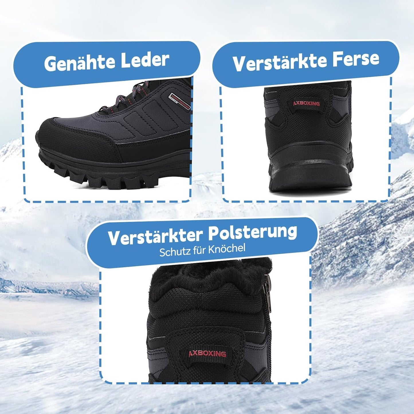 AX BOXING Winter Shoes Boys Hiking Shoes Lined Snow Boots Children Warm Lining Trekking Shoes Non-Slip Winter Boots Outdoor EU 34-40