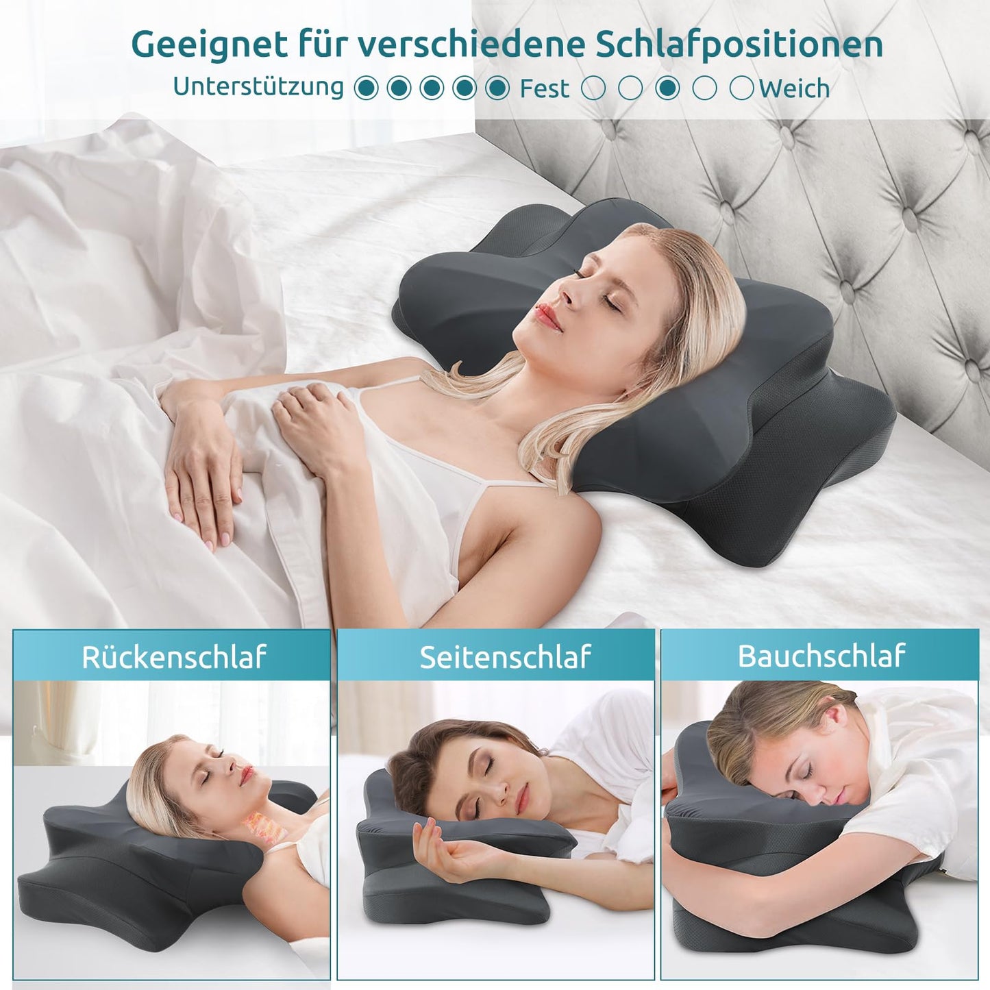 DONAMA Memory Foam Kissen ergonomisches Nackenkissen Kopfkissen Seitenschläferkissen für Seiten, Rücken & Bauchschläfer