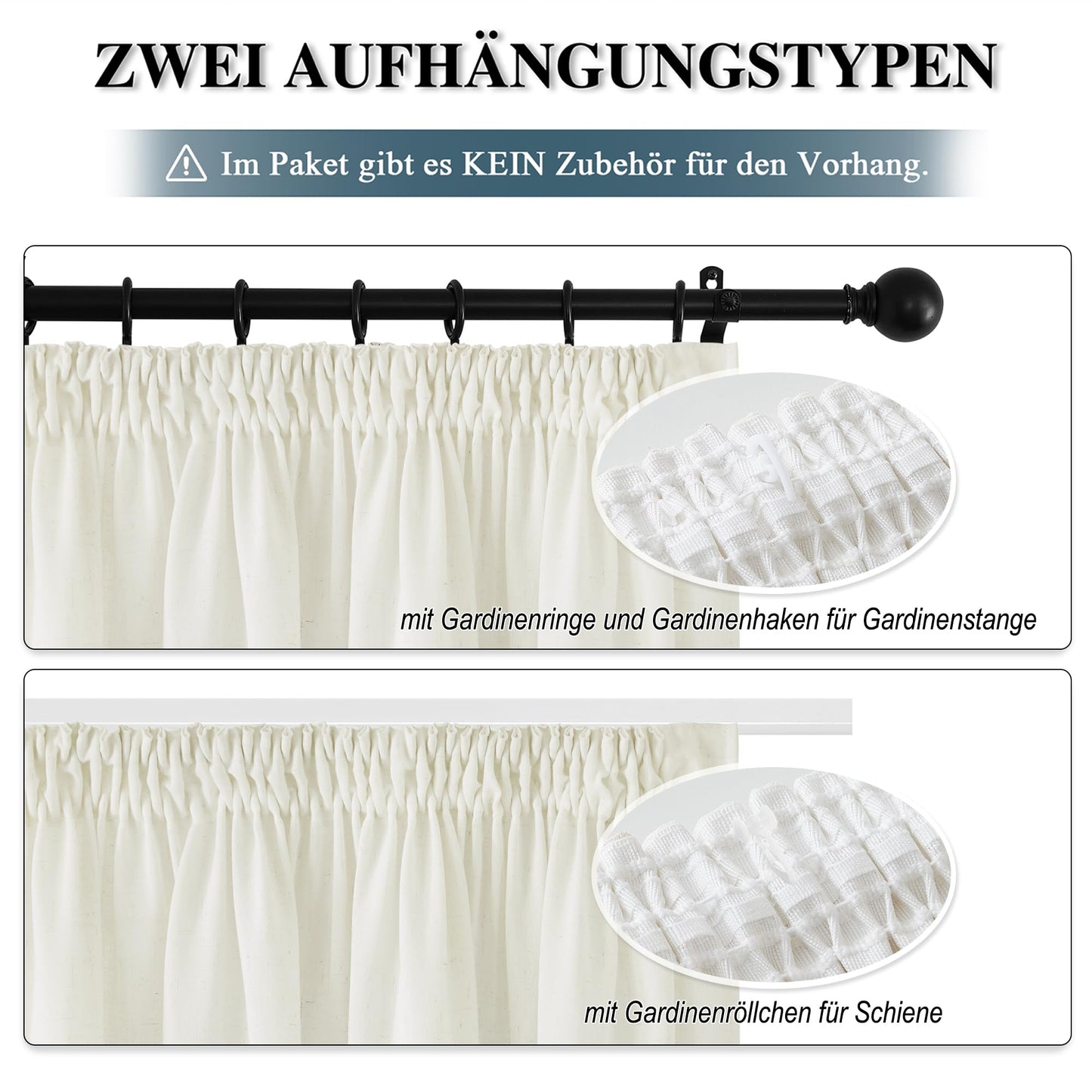 PONY DANCE Leinenvorhang Kräuselband Wohnzimmer Vorhänge Boho 2er Set H 245 x B 140 cm Leinen Gardinen für Schienensystem Leinenoptik Vorhänge Halbtransparent Linen Curtains Living Room, Beige