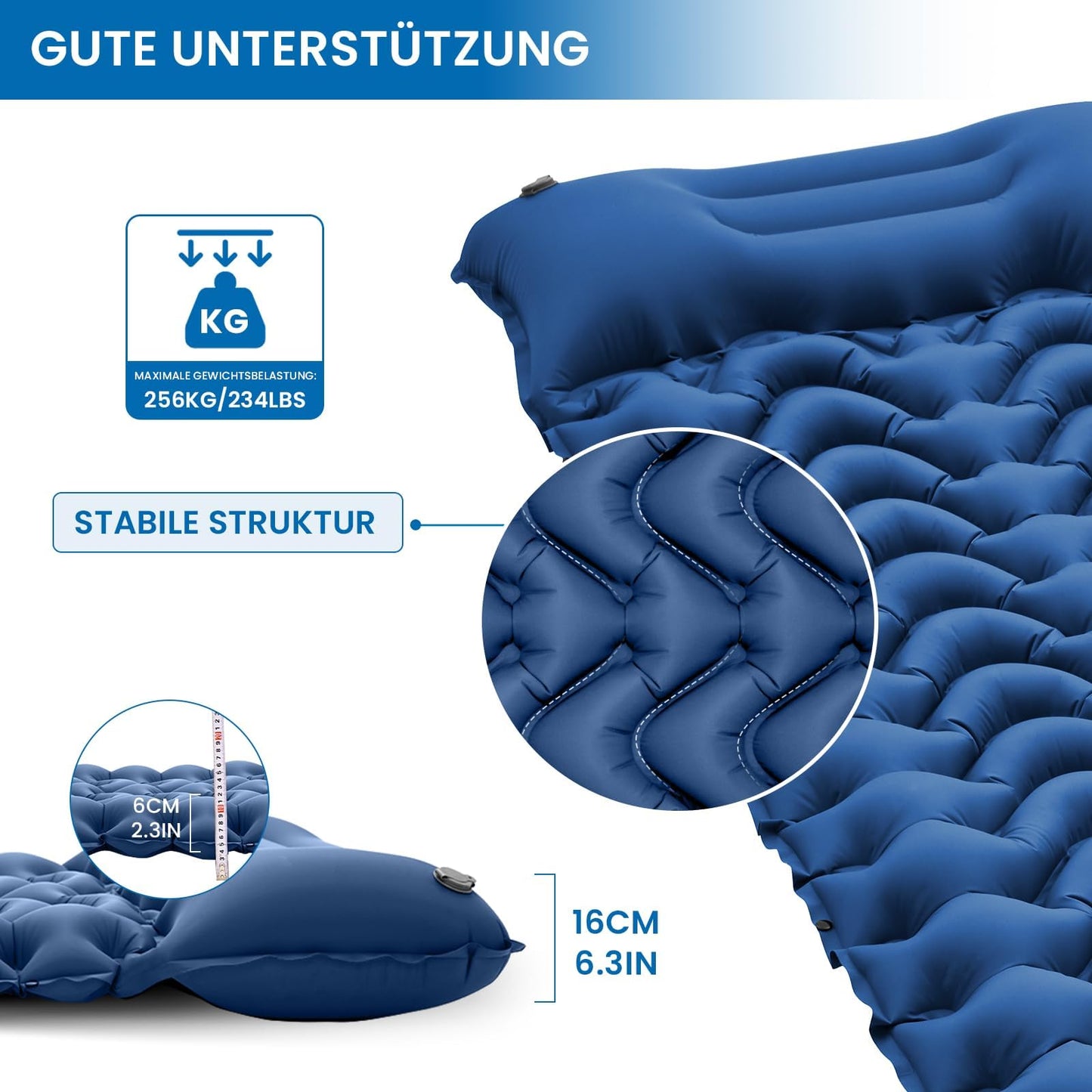 KingCamp Camping Isomatte Selbstaufblasend mit Fußpumpe, Luftmatratze 1 Personen mit integrierten Kopfkissen Outdoor Ultraleichte Campingmatte kleines Packmass, für Camping, Wandern, Trekking