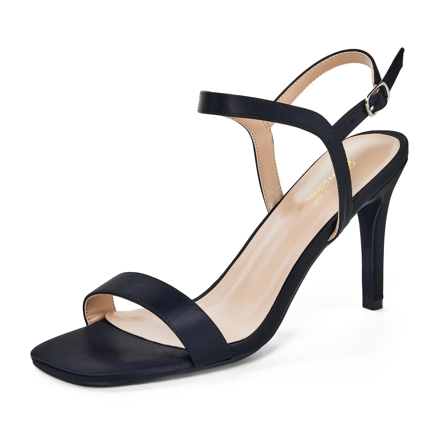 GENSHUO Sandaletten Damen mit Absatz, 8CM High Heel Peep Toe, Satin Sandalen Sommer Elegante Schuhe Party Prom Dress Slingback mit Knöchelriemen,EU 36-42