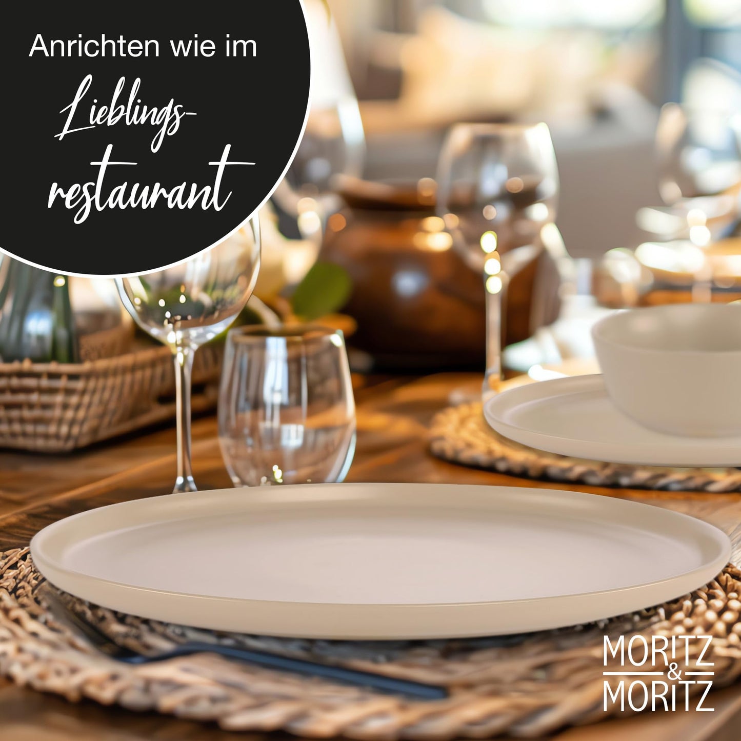 Moritz & Moritz NORDIC Geschirrset 6 Personen 18-teilig Taupe - Elegantes Teller Set aus hochwertigem Steinzeug - Geschirr Set aus 6x Dinnerteller, 6x Dessertteller, 6x Suppenteller