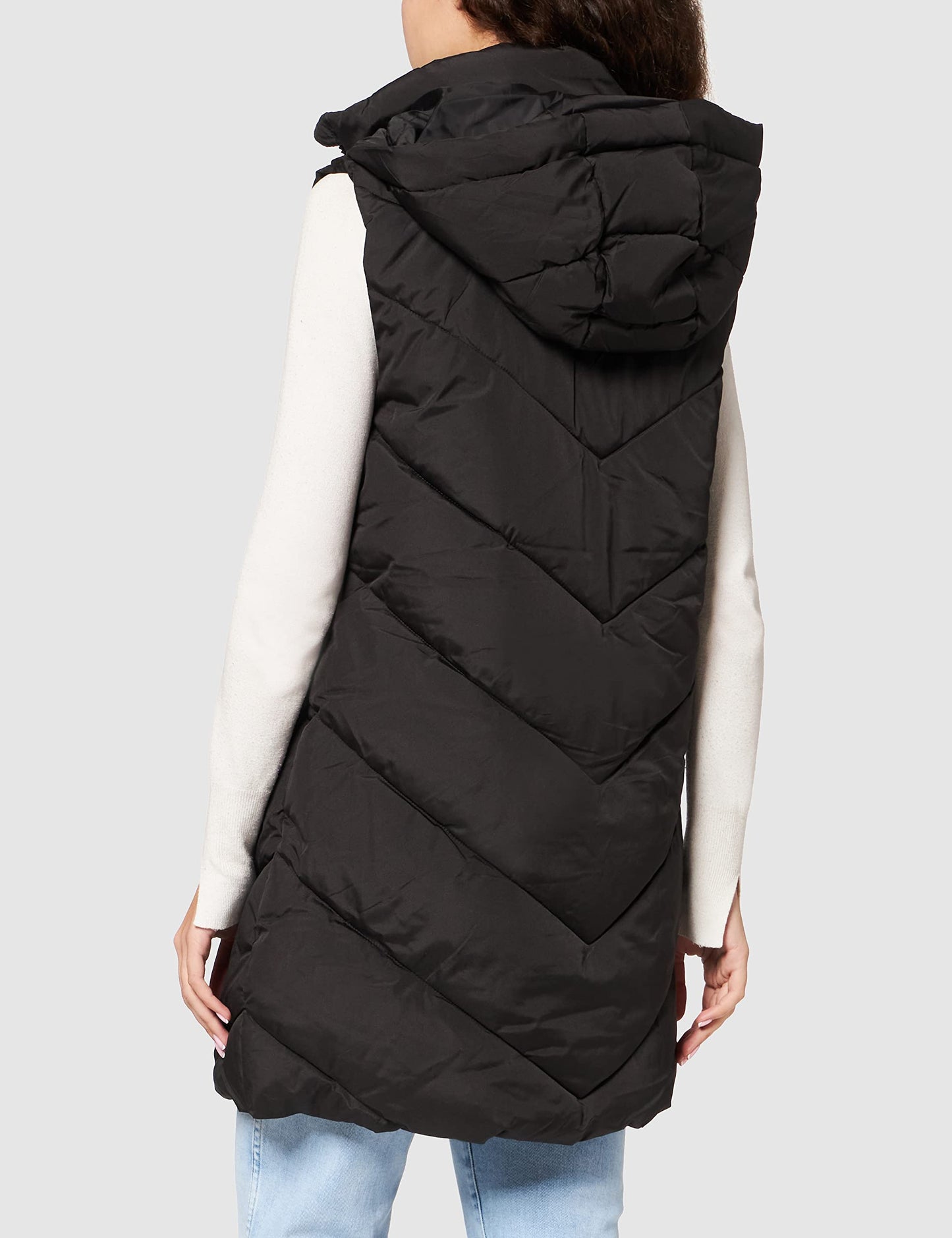 JDY JDYSkylar Women's 3/4 Length Quilted Vest Padded Hood Waistcoat with Hood