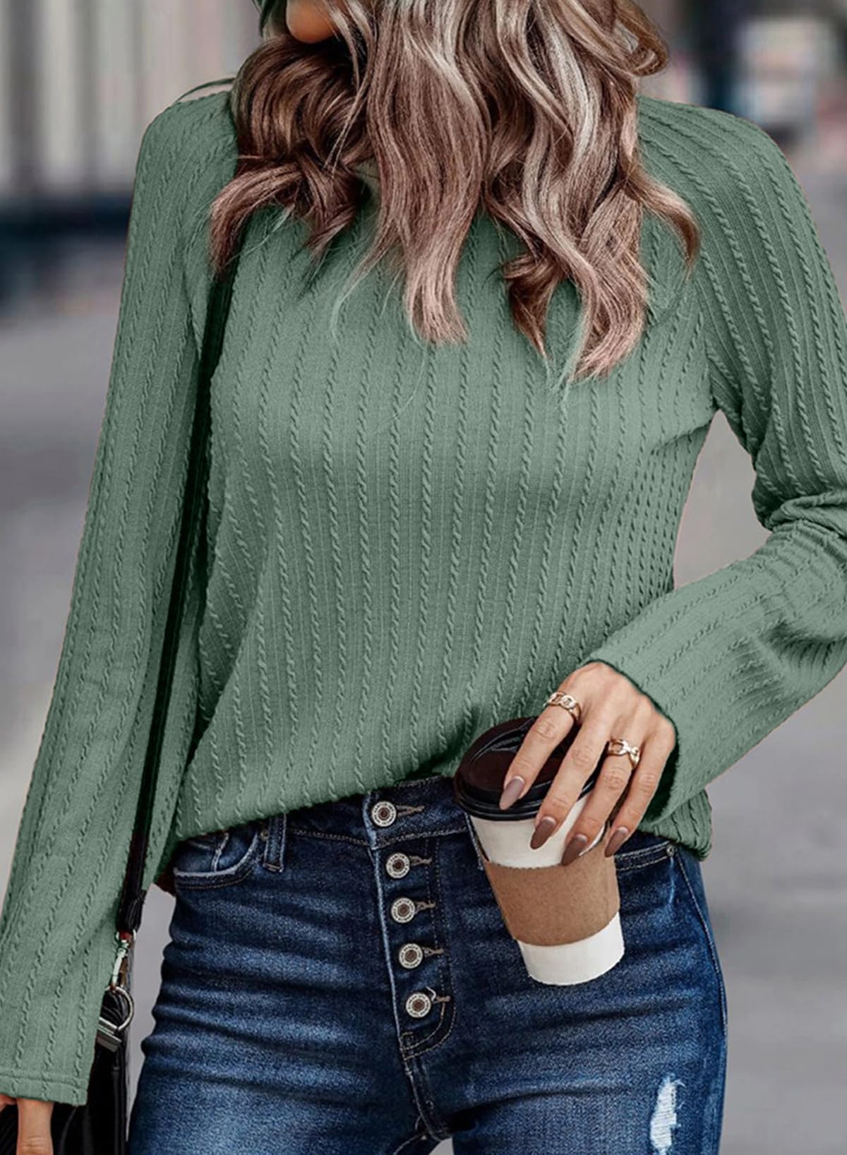 Dokotoo Langarmshirt Damen Rundhals Strickmuster T-Shirt Basic Longsleeve Shirts Herbst Winter Leichte Lässige Oberteile Tunika Pullover S-XXL