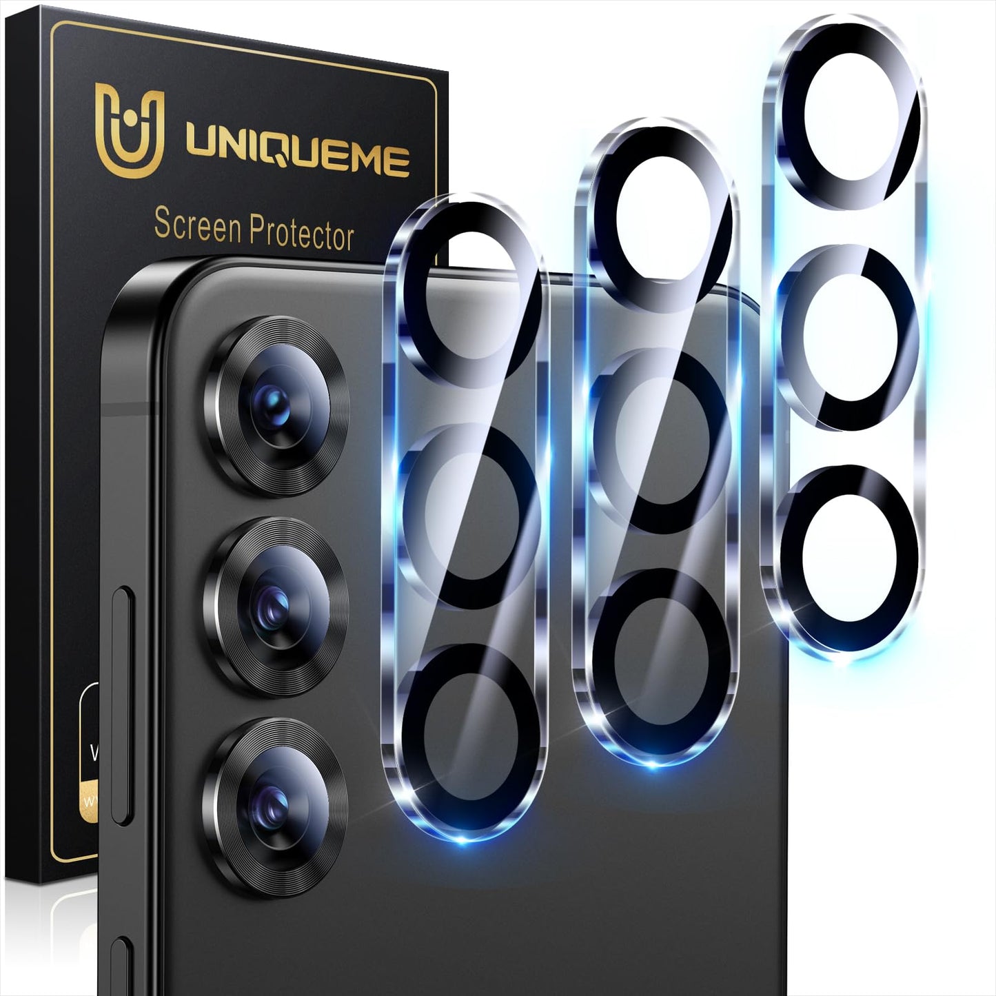 UniqueMe For Samsung Galaxy S25 Ultra Camera Protection - [Scratch-Resistant, Stable] Ultra Clear 9H Hardness Camera Protection for Samsung S25 Ultra Camera Protection [Pack of 3] - HD Transparent