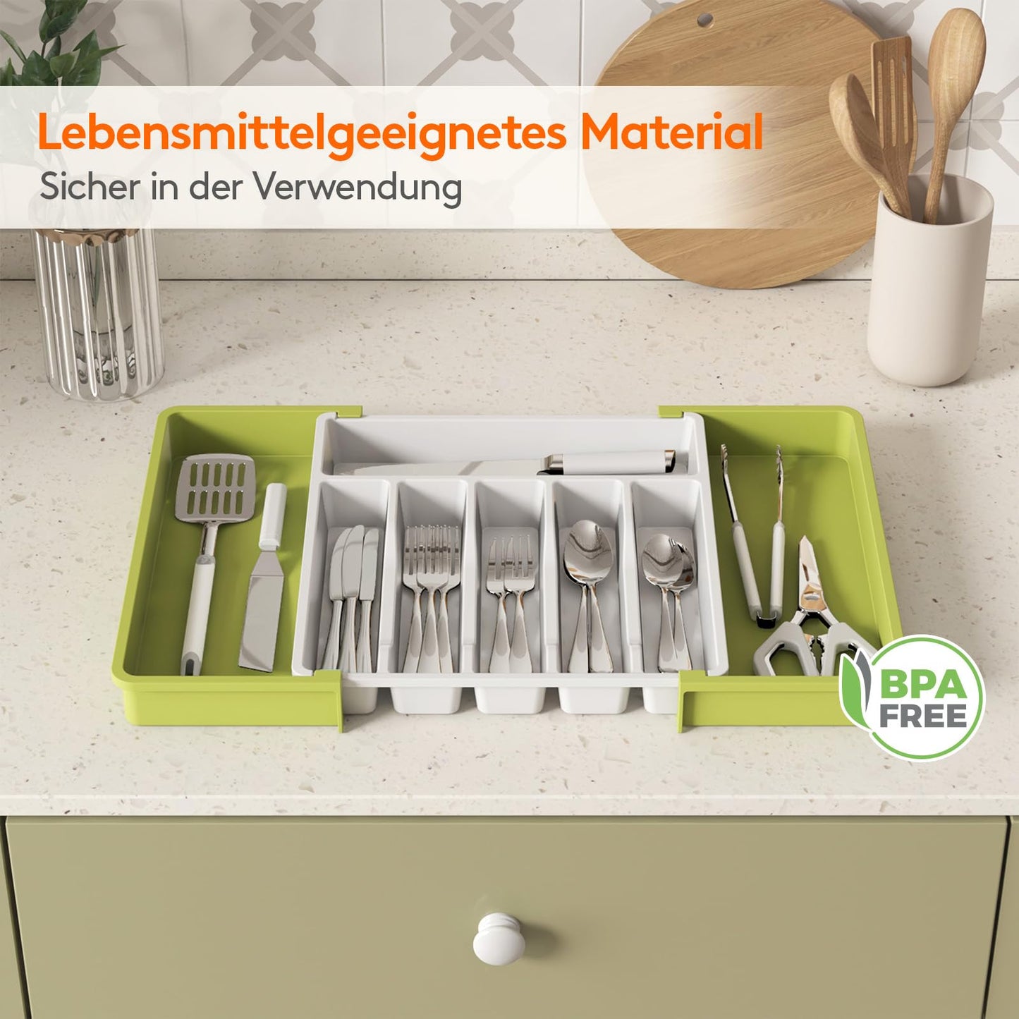 Lifewit Besteckkasten für Schubladen,verstellbarer Besteckhalter Utensilienhalter für Küchenschubladen, Schubladeneinsatz Besteckeinsatz für Küche Organizer aus Kunststoff für Löffel,Gabeln, Schwarz