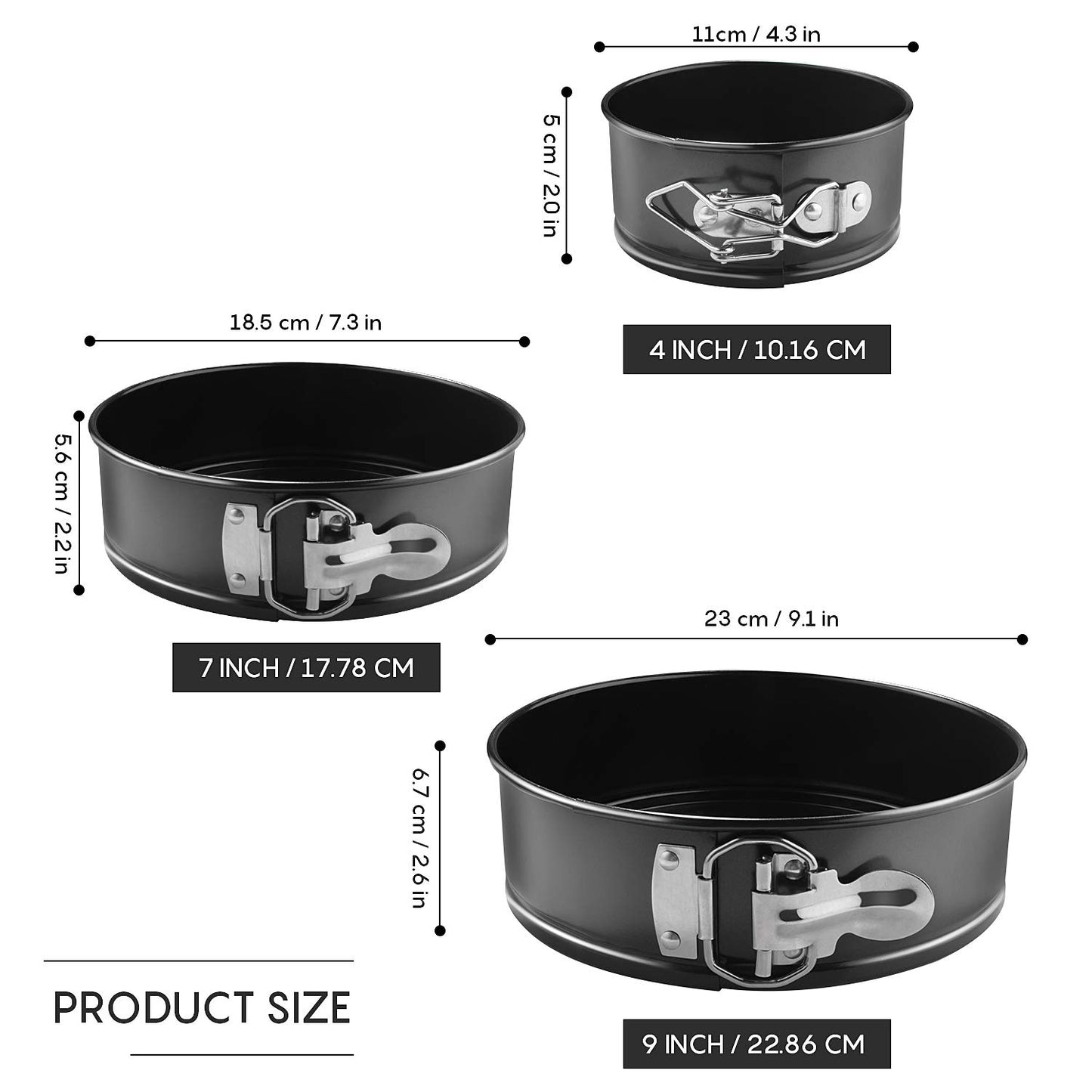 EKKONG Kuchenform Rund Inspiration Springform Cake Pans Runde Backform mit Flachboden Kuchenformen auslaufsicher, antihaftbeschichtet, 3 Größen Enthält 10.16cm/17.78cm/22.86cm