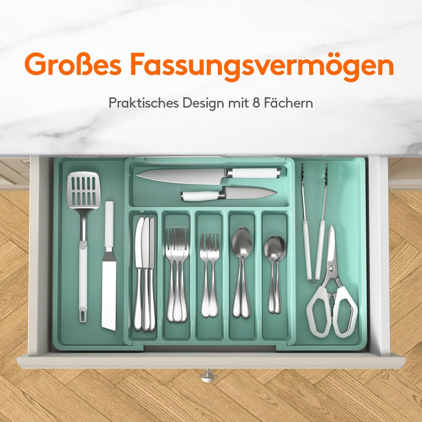 Lifewit Besteckkasten für Schubladen,verstellbarer Besteckhalter Utensilienhalter für Küchenschubladen, Schubladeneinsatz Besteckeinsatz für Küche Organizer aus Kunststoff für Löffel,Gabeln, Schwarz