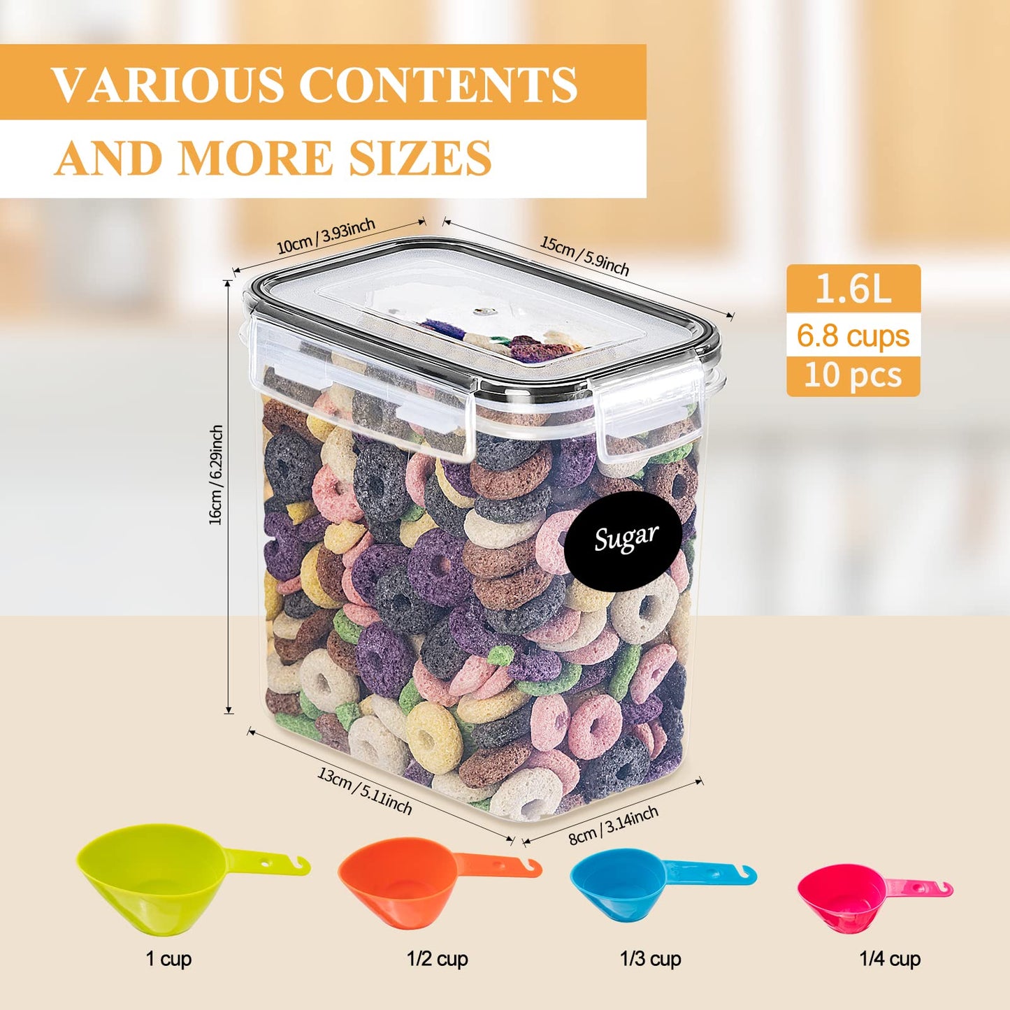 L LONGANCHANG Vorratsdosen mit Deckel Luftdicht Set of 16, BPA frei, Aufbewahrungsbox mit Deckel, Mottensichere Küchen Organizer Cornflakes Müsli Mehl Aufbewahrung, Vorratsbehälter mit Etiketten